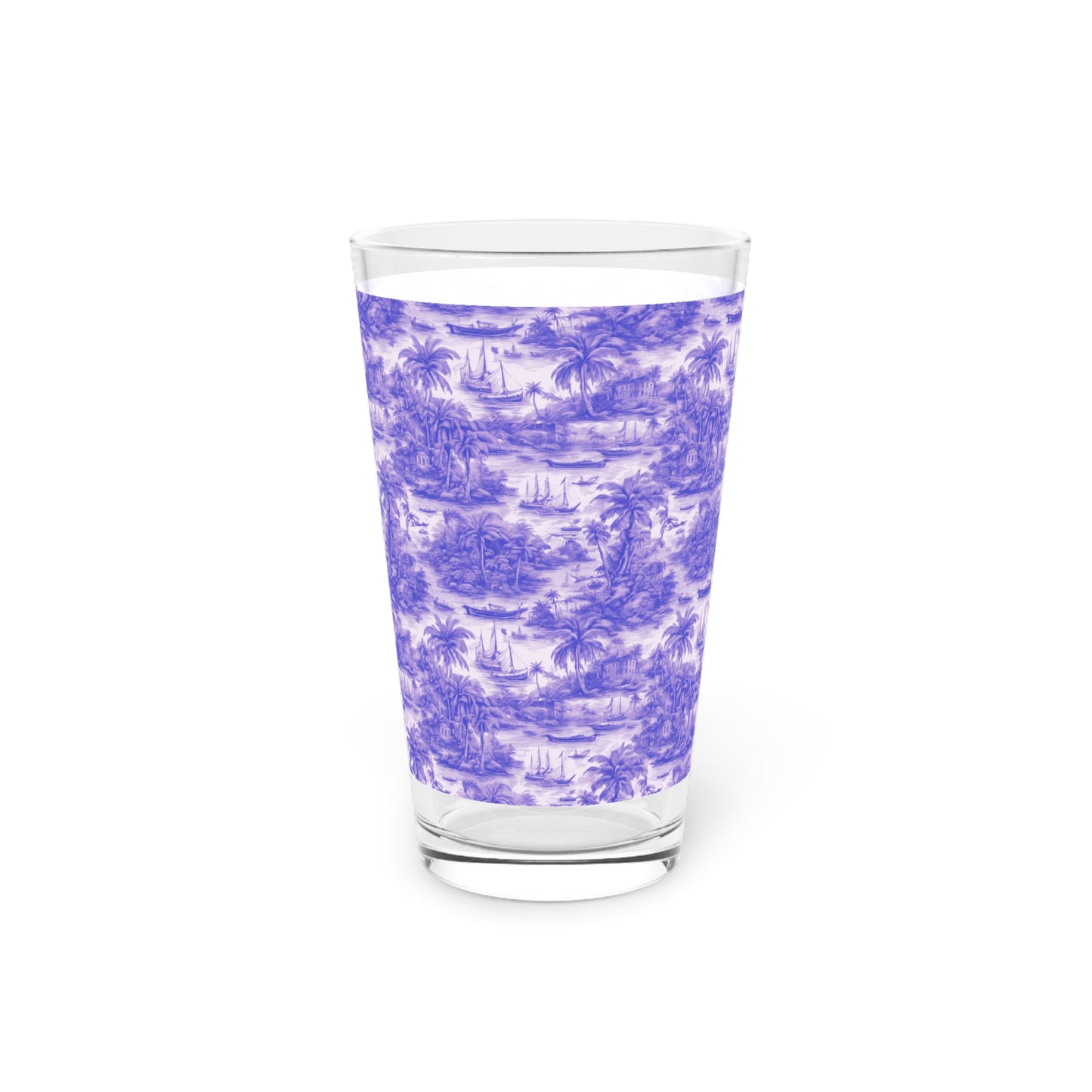 Pint Glass, 16oz, Tropical Toile #1, purple