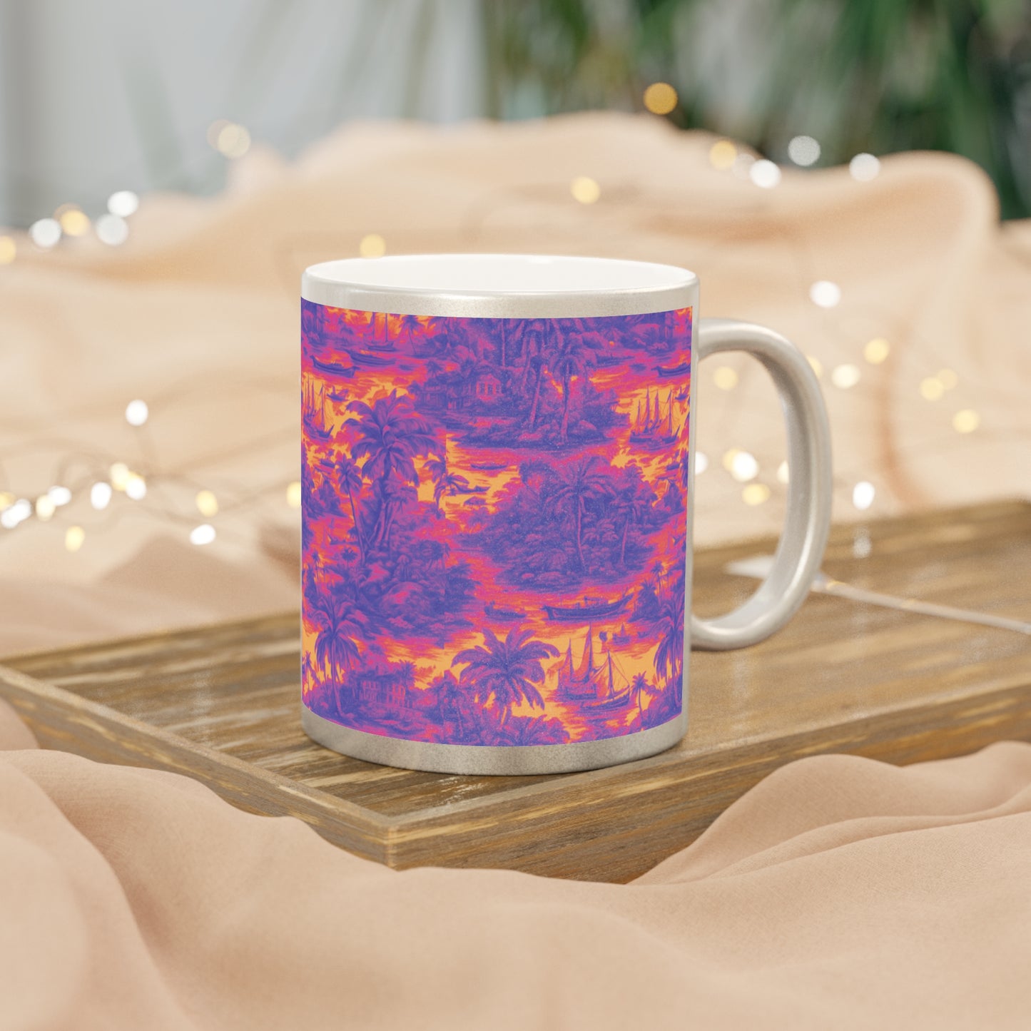 Tropical Metallic Mug, Gold or Silver: Tropical Toile Trip, Heatwave