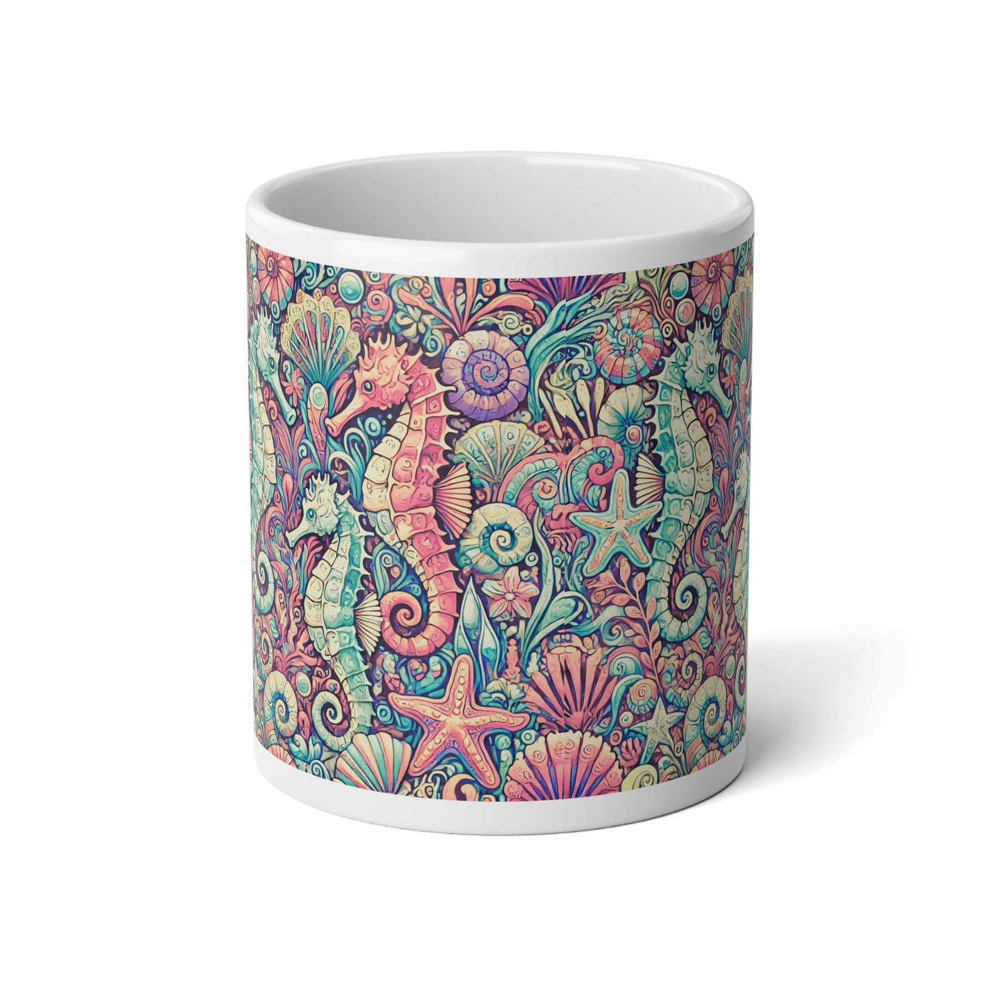 Jumbo Mug, 20oz, Seahorses Retro | Tropical Coffee Cup