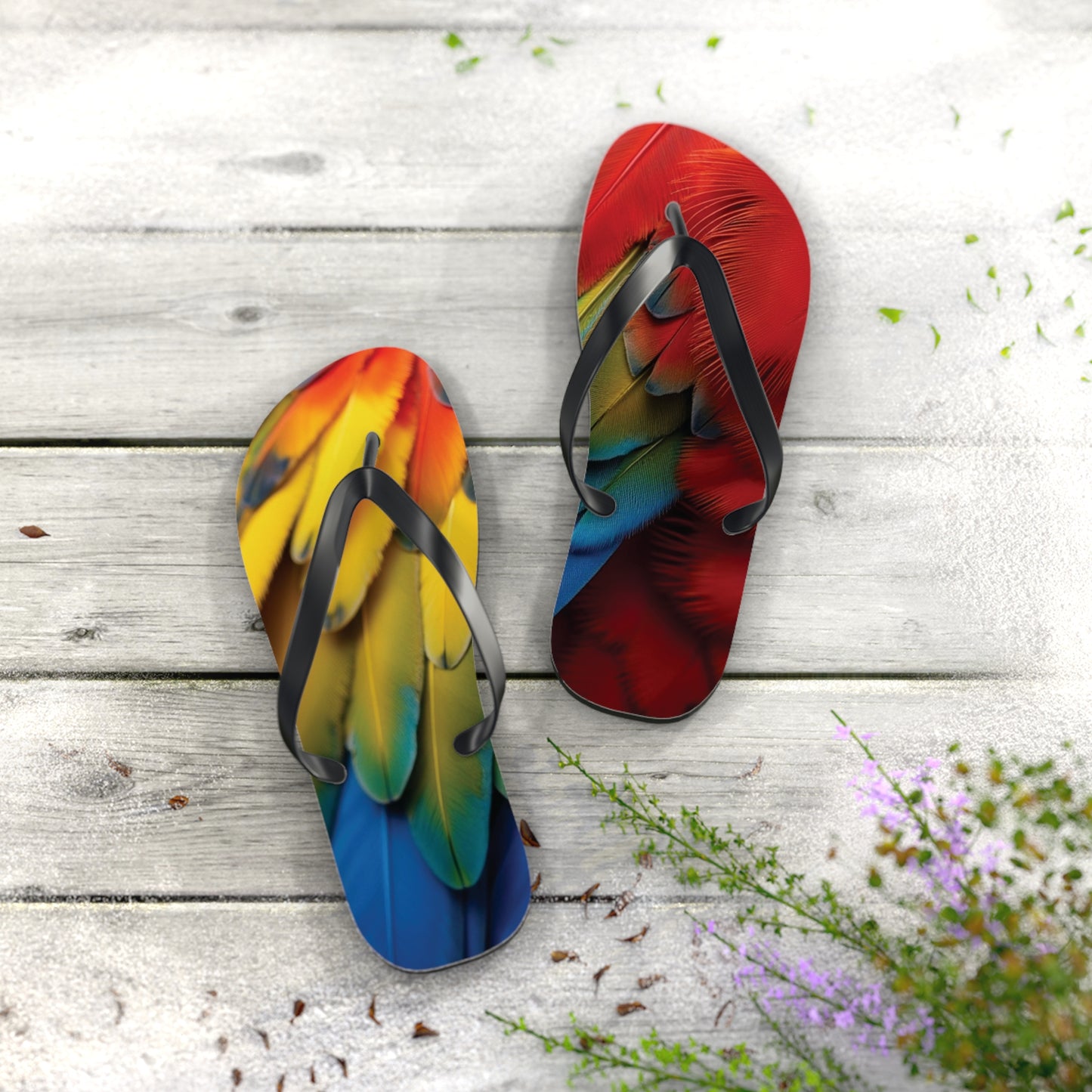 Flip Flops - Macaw Feathers