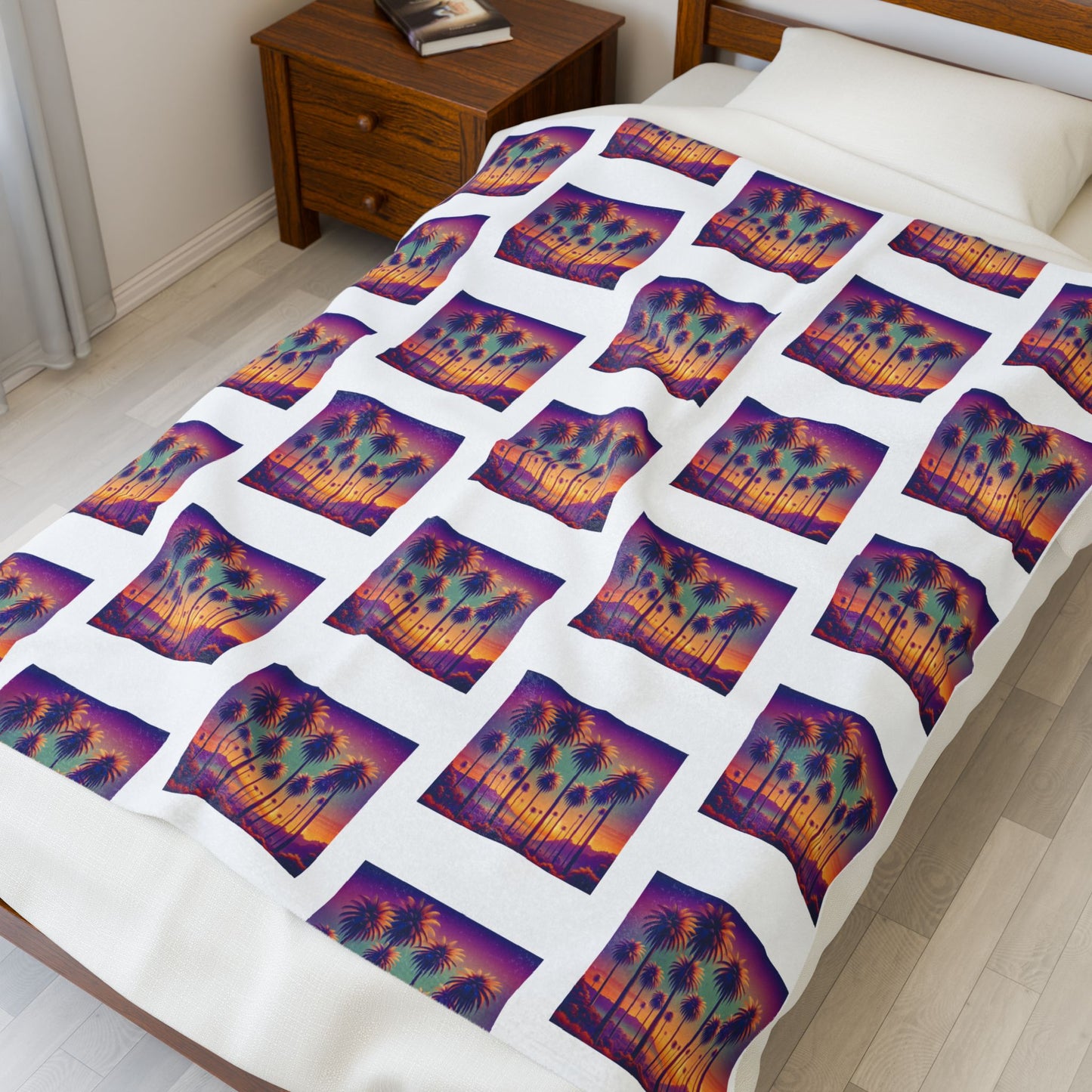 Tropical Sunset Palms Velveteen Plush Blanket - Cozy Home Decor for Coastal Lovers