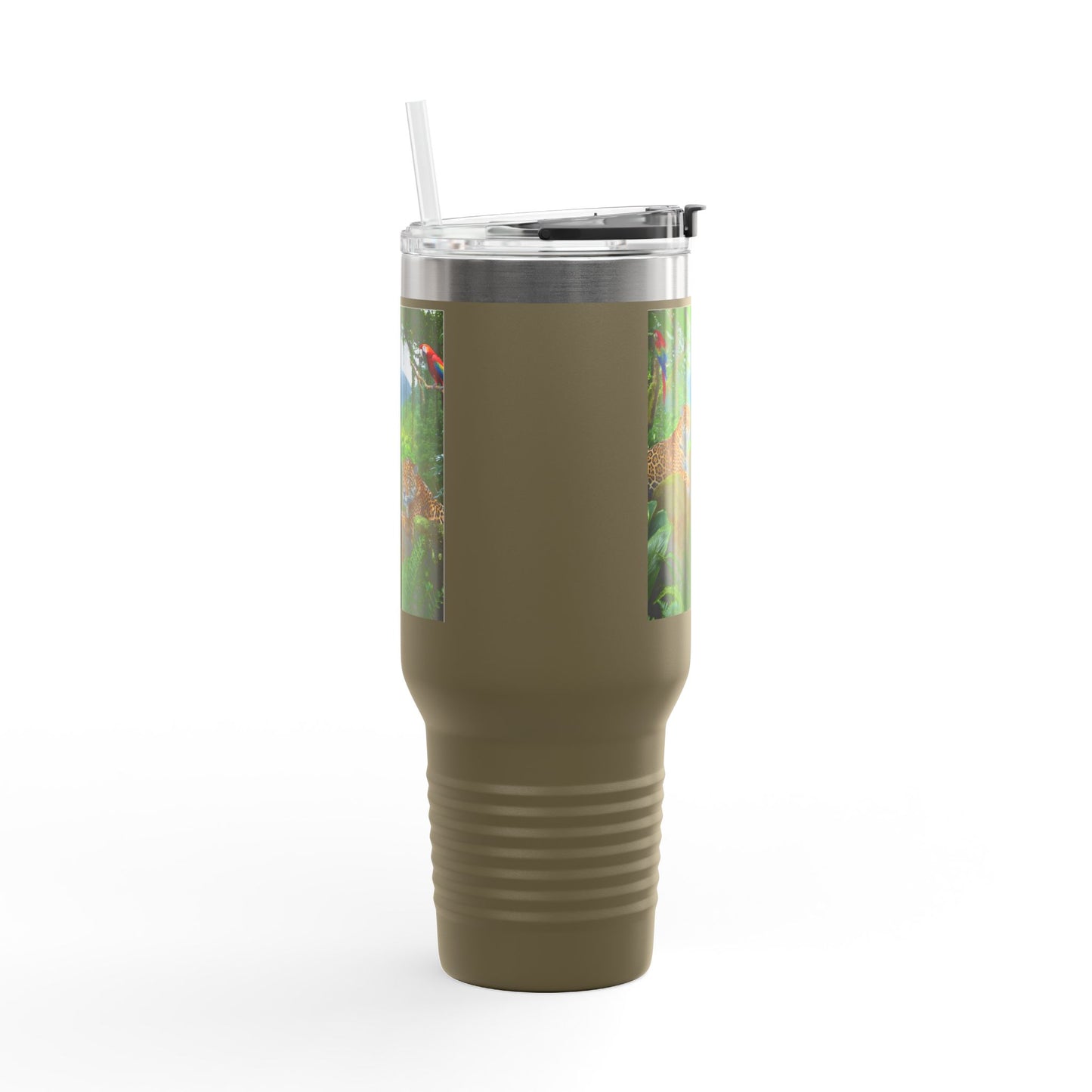 Insulated Travel Mug, 40oz / Jaguars and Parrots - Perfect for Outdoor Adventures