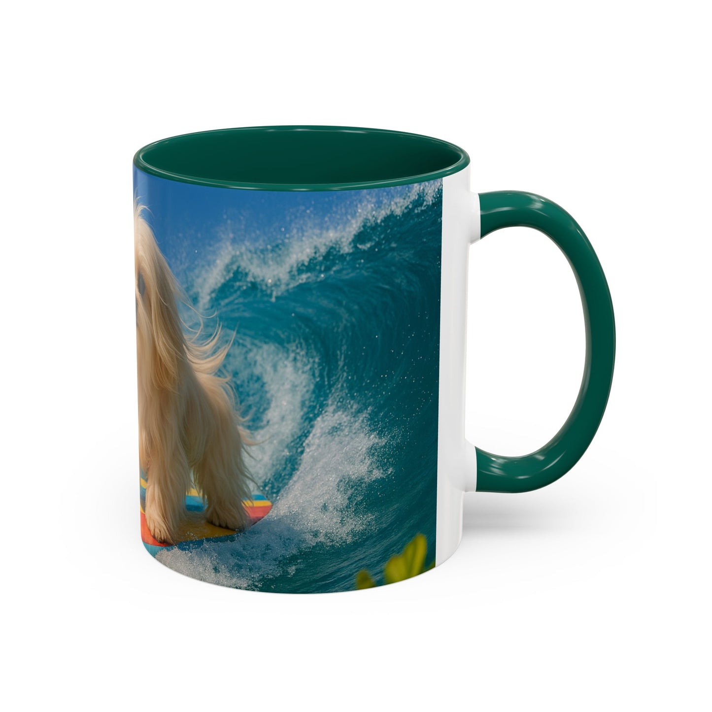 Vibrant Beach Coffee Mug - 11oz & 15oz / Puppy Ariel the Dog Surfer