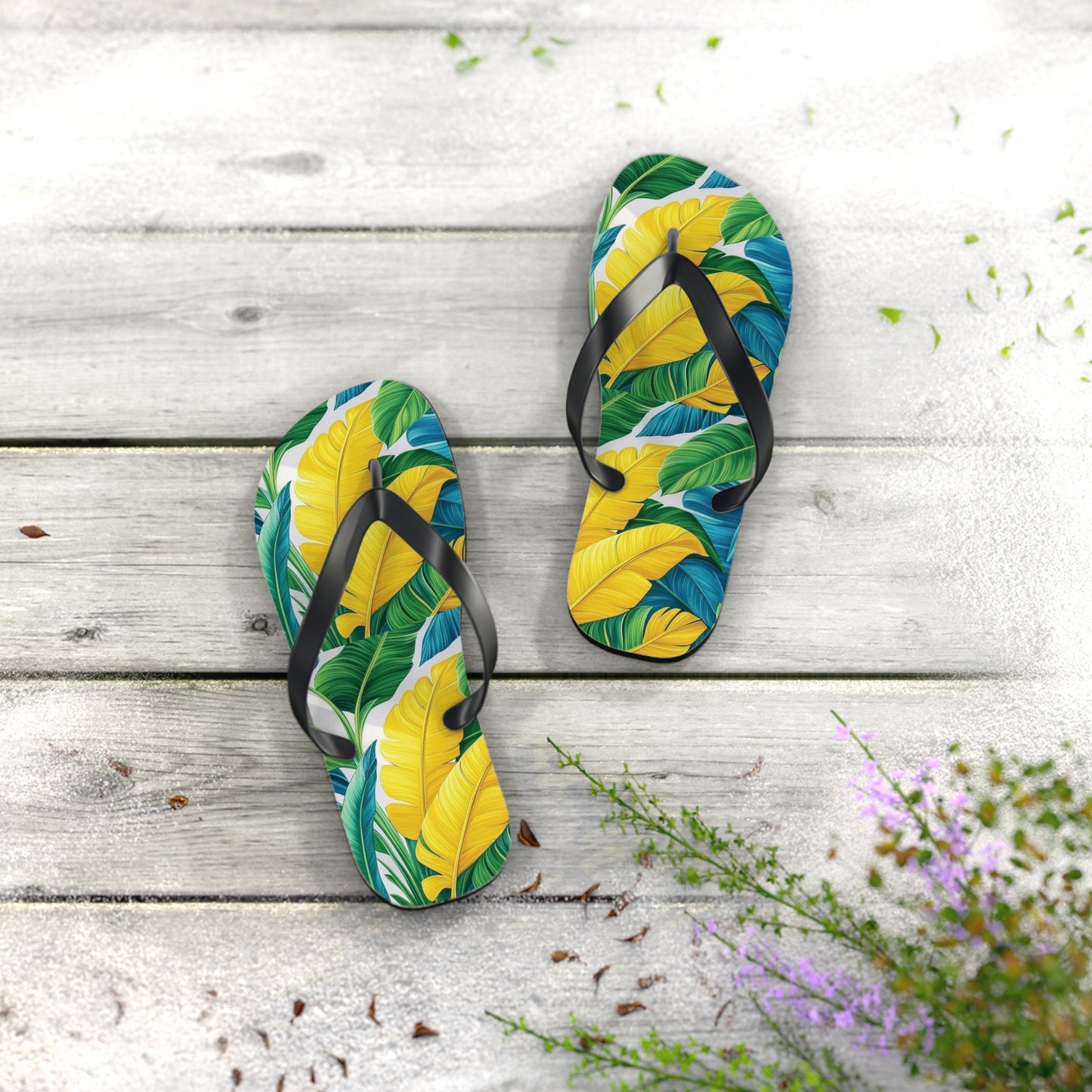 Flip Flops - Yellow Tropical Leaves