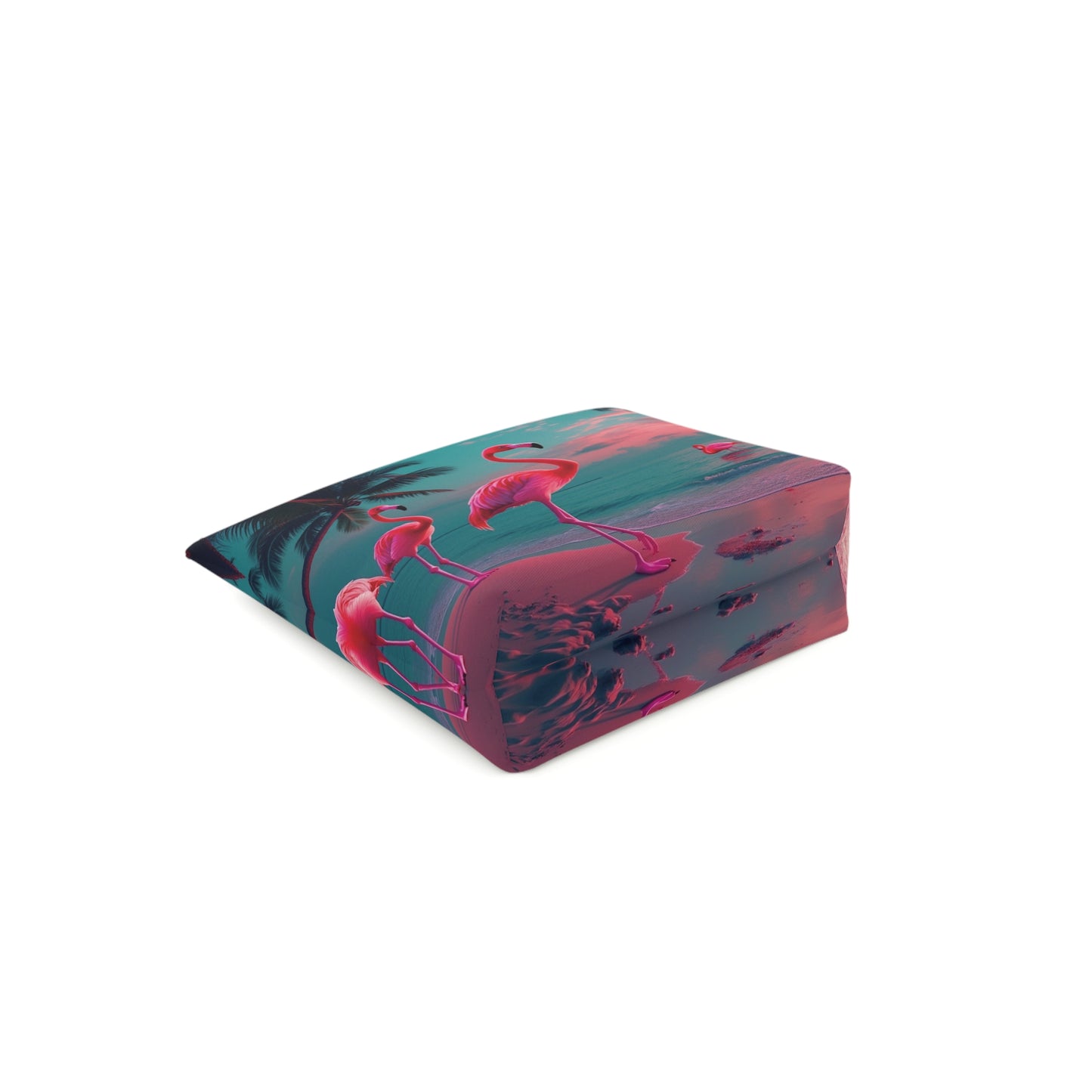 Tropical Cotton Cosmetic Bag, Makeup Pouch, 5 Sizes / Neon Flamingos at Night