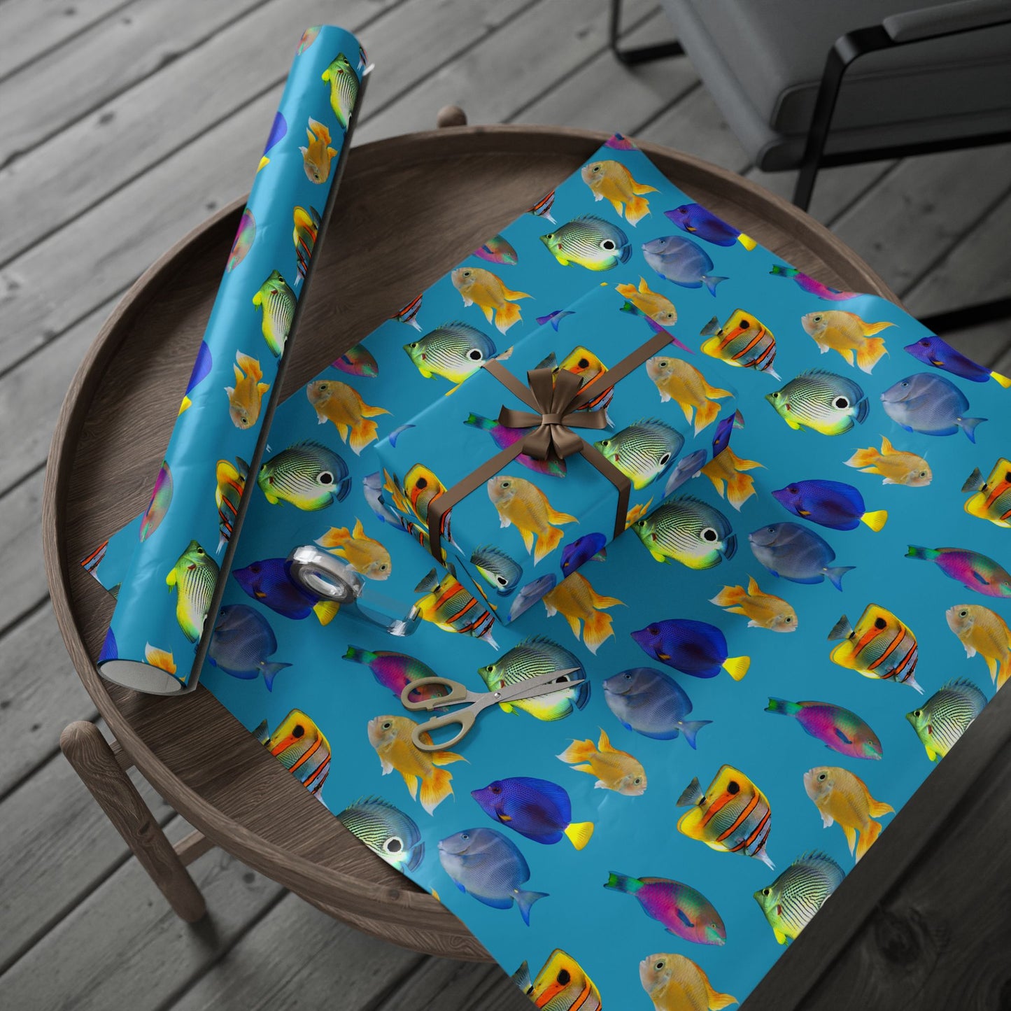 Wrapping Paper - Tropical Gift Wrap for All Occasions, 3 Sizes/2 Finishes / School of Fish, Turquoise