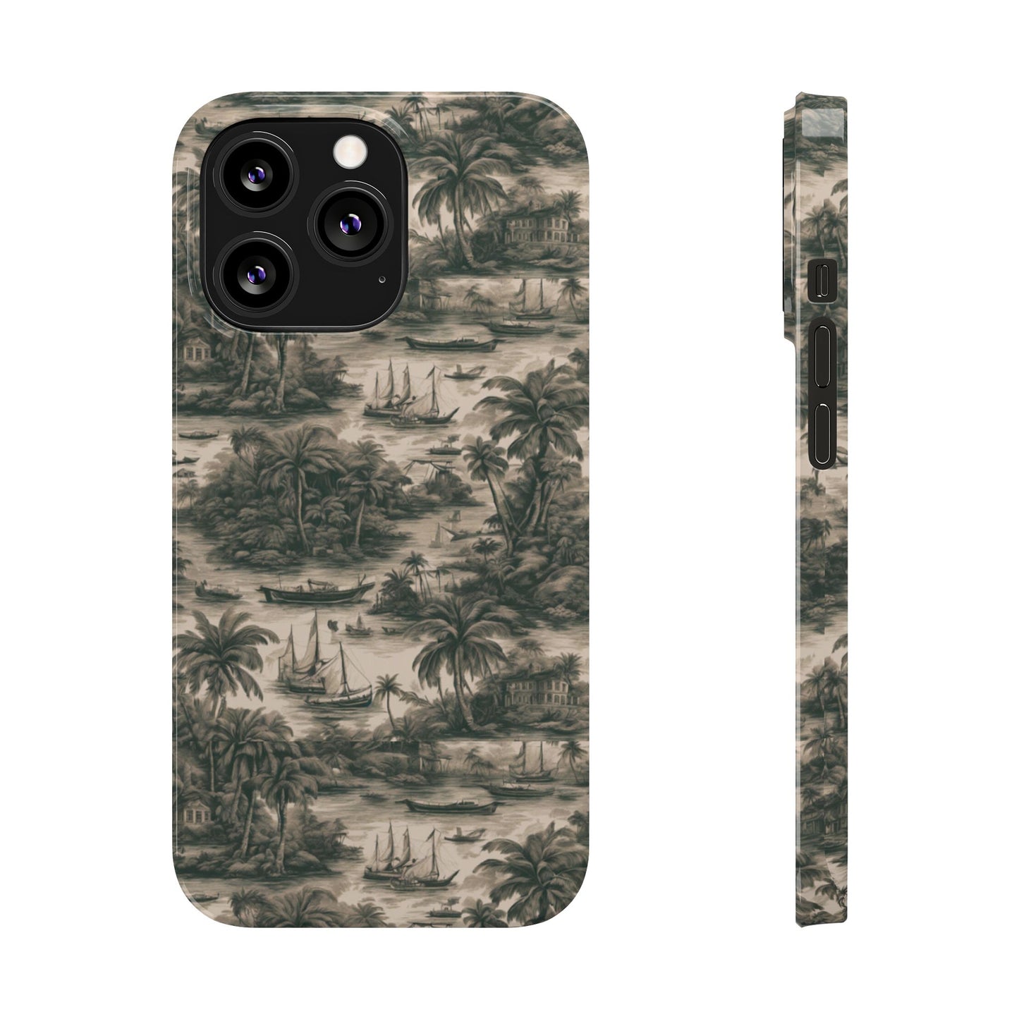 Slim Phone Cases - Tropical Toile #1, black