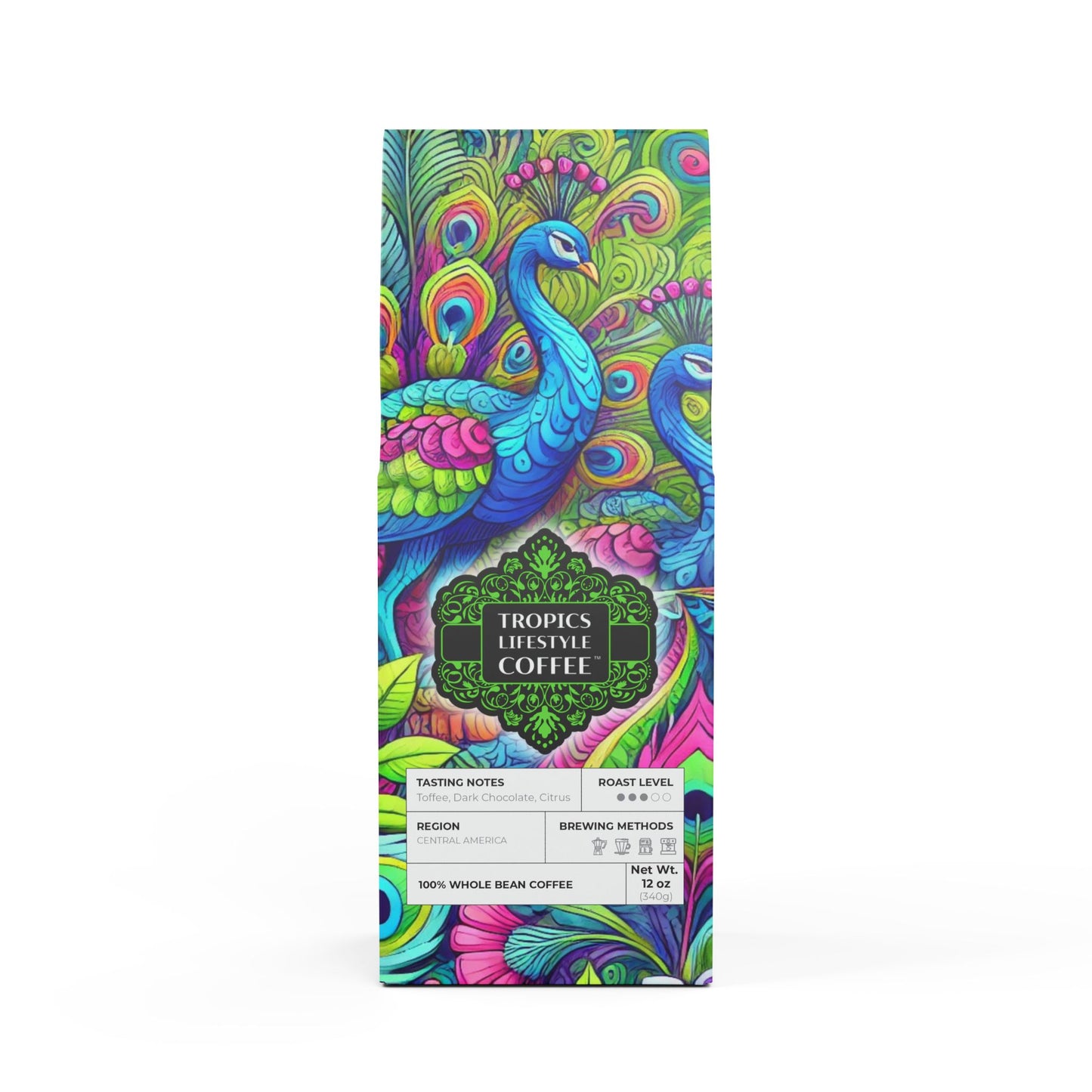 Citrus Bay Blend™ (Medium Roast) Specialty Grade Craft Coffee / Rainforest Peacocks Pop