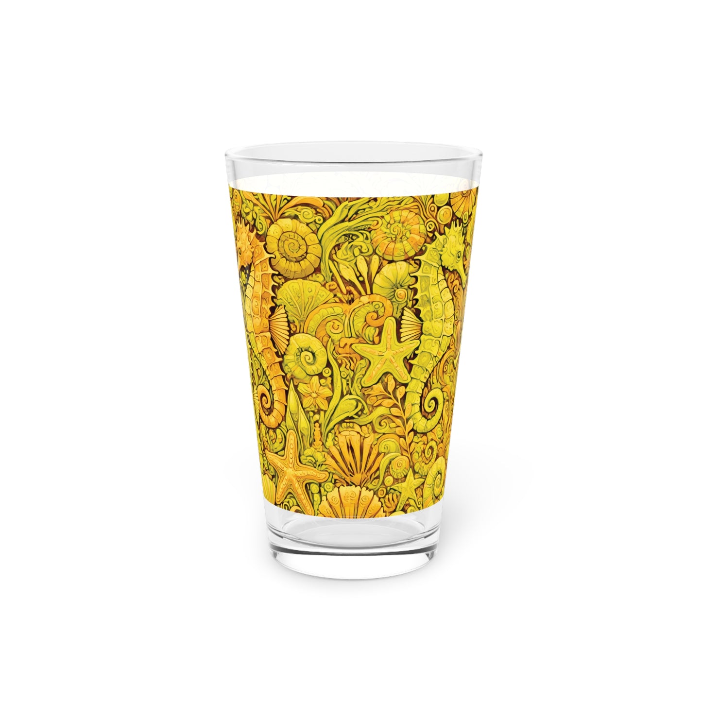 Pint Glass, 16oz - Seahorse Trio Yellow