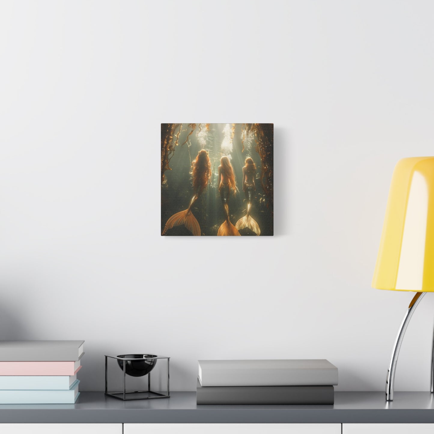 Mermaid-Themed Matte Canvas Wall Art - Enchanting Underwater Scene / Three Mermaid Sisters