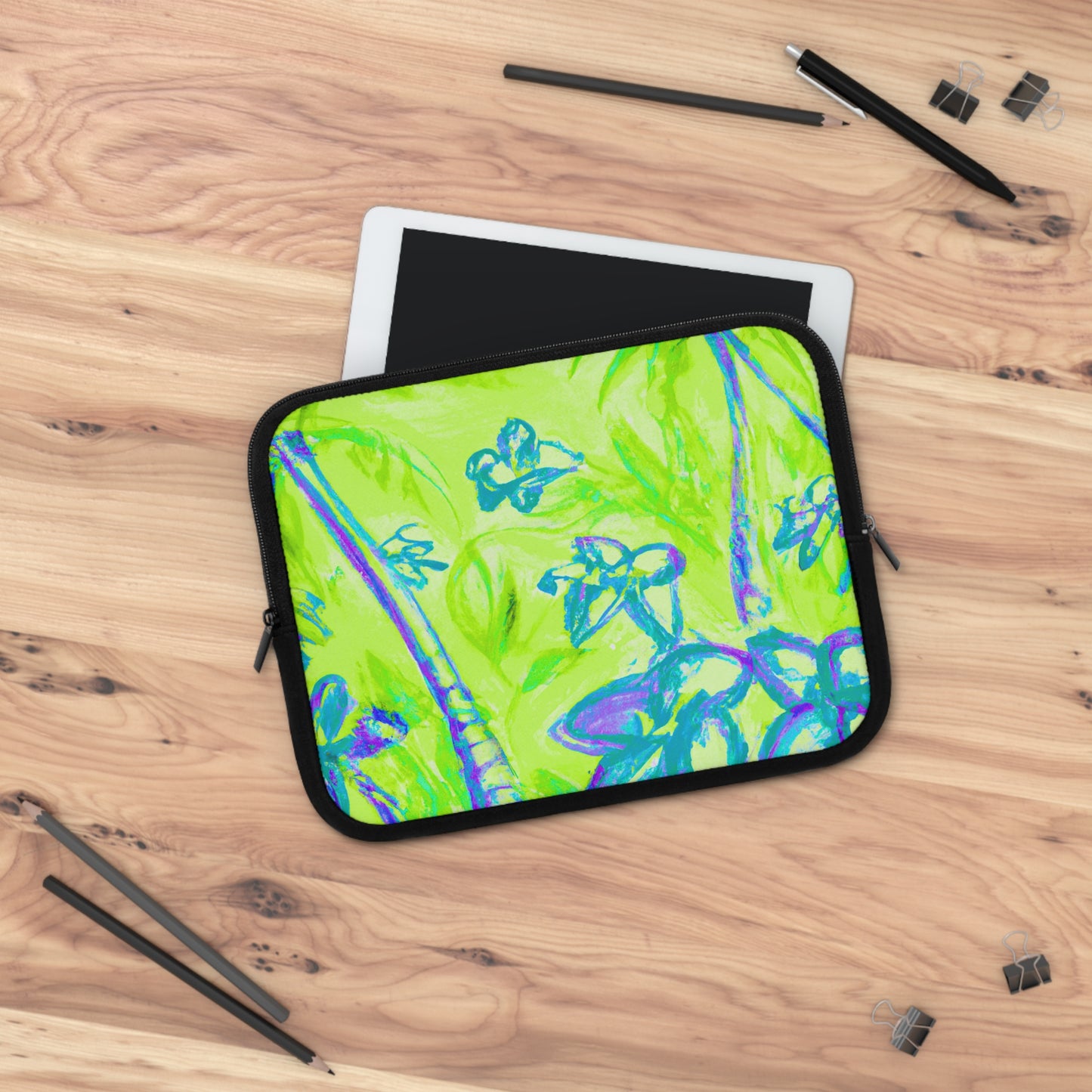 Tropical Laptop Sleeve, 5 Sizes - Perfect for Beach Lovers & Students / Tropical Doodles, Lime