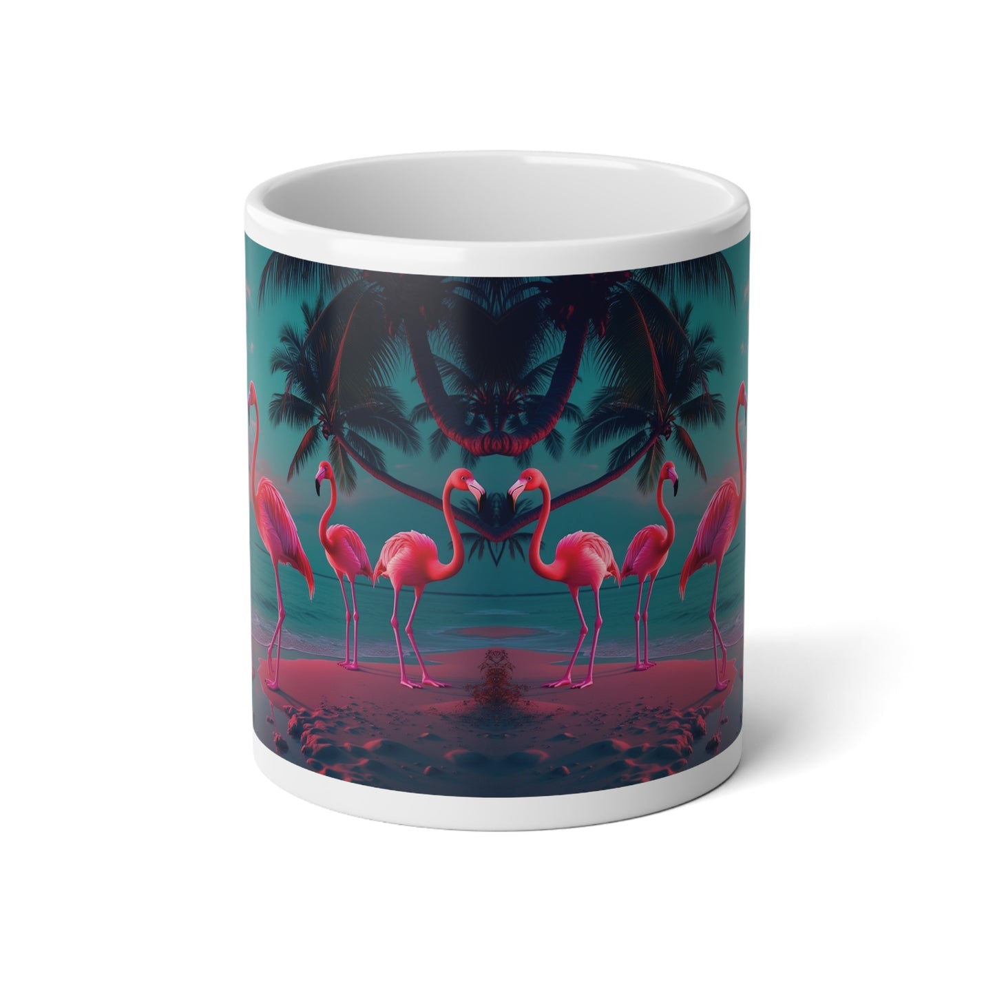 Jumbo Mug, 20oz, Neon Flamingo at Night | Tropical Coffee Cup