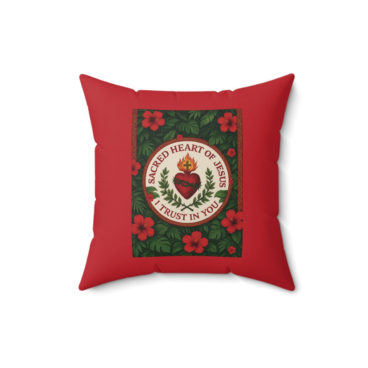 Religious Decorative Pillow - Accent Cushion, 4 Sizes / Sacred Heart of Jesus Prayer, Red