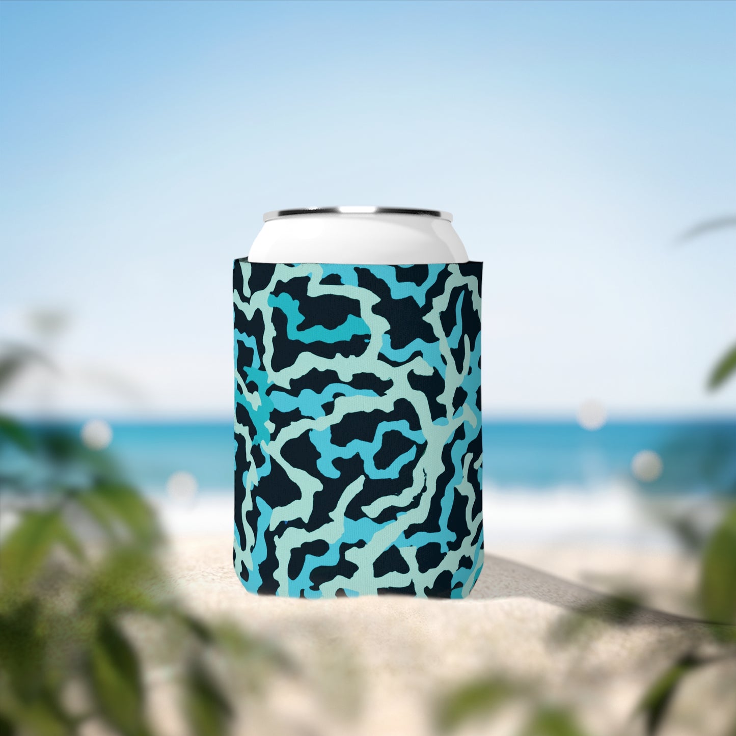 Coral Threads/Turquoise Can Cooler Sleeve - Perfect for Outdoor Picnics