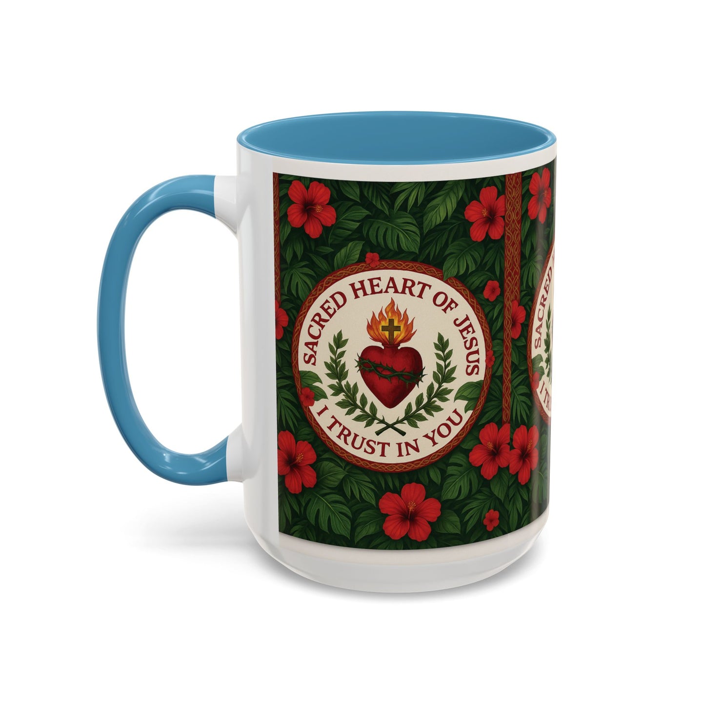 Religious Accent Color Coffee Mug (11, 15oz) / Sacred Heart of Jesus Prayer, Various Colors
