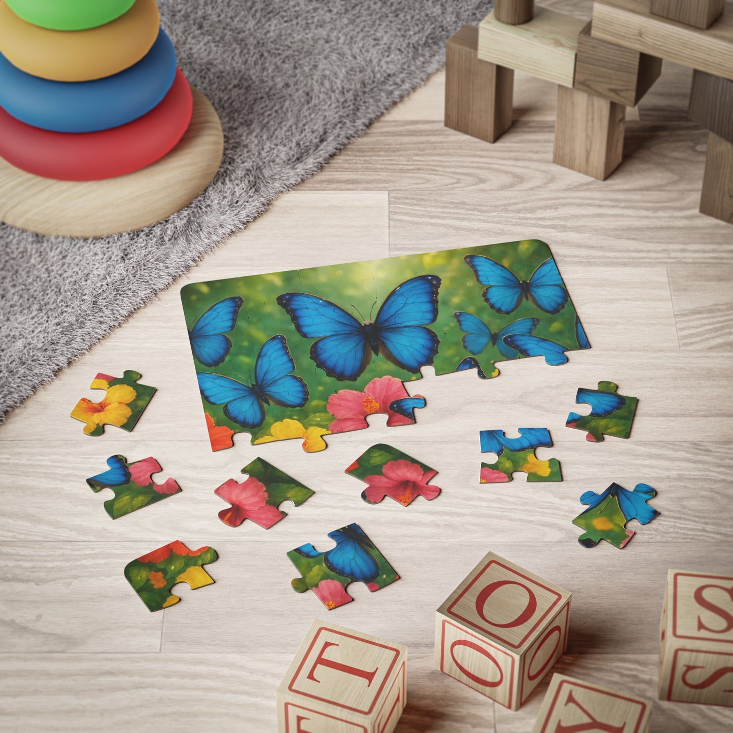 Tropical Kids' Puzzle - 30-Piece Puzzle for Fun and Learning / Morpho Butterflies Flight