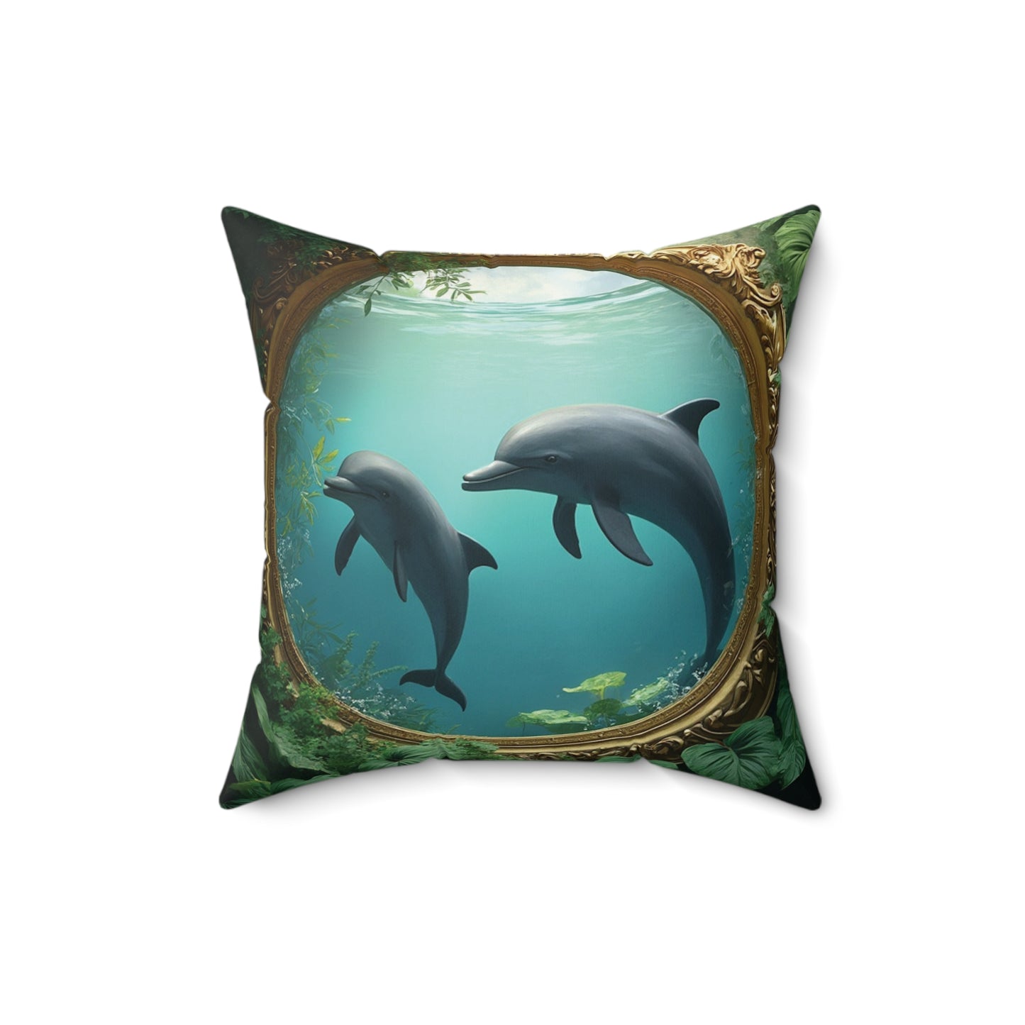 Decorative Pillow - Accent Cushion, 4 Sizes / Framed Dolphins