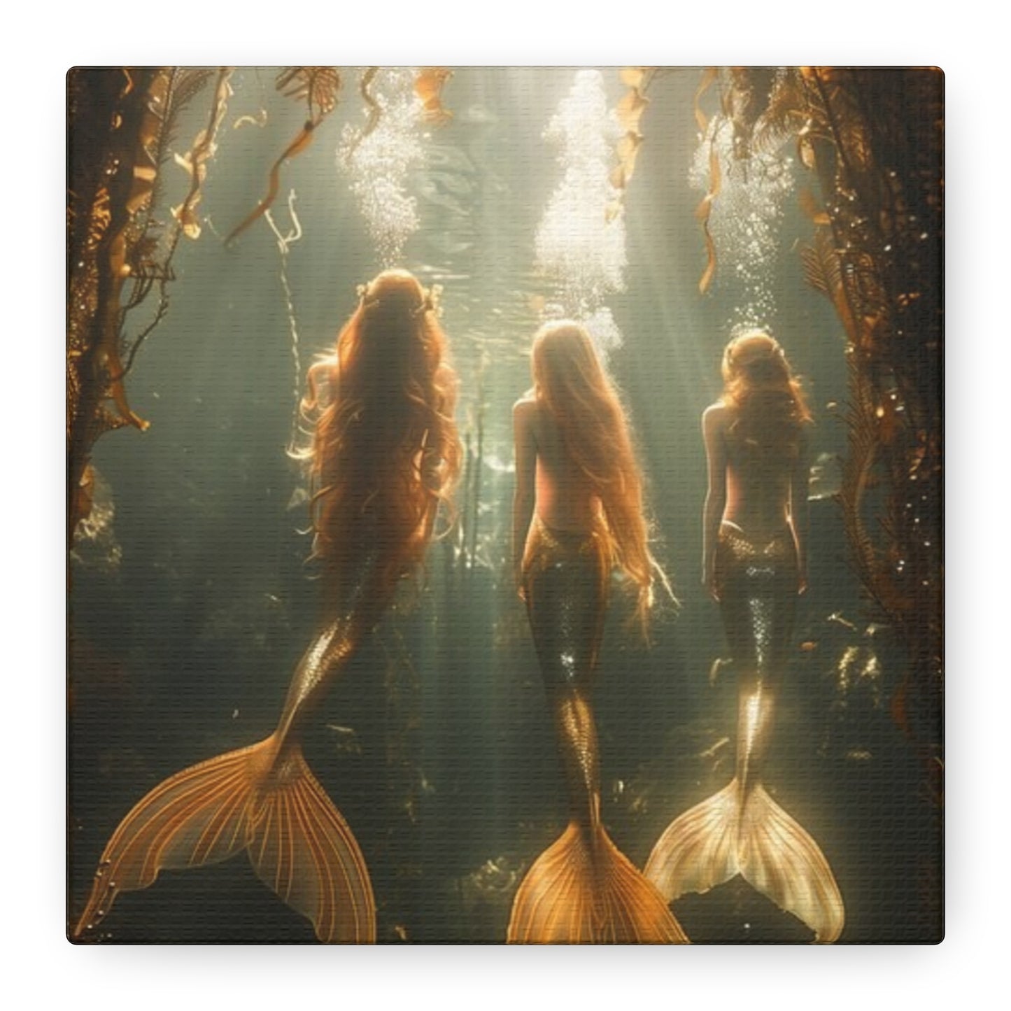 Mermaid-Themed Matte Canvas Wall Art - Enchanting Underwater Scene / Three Mermaid Sisters
