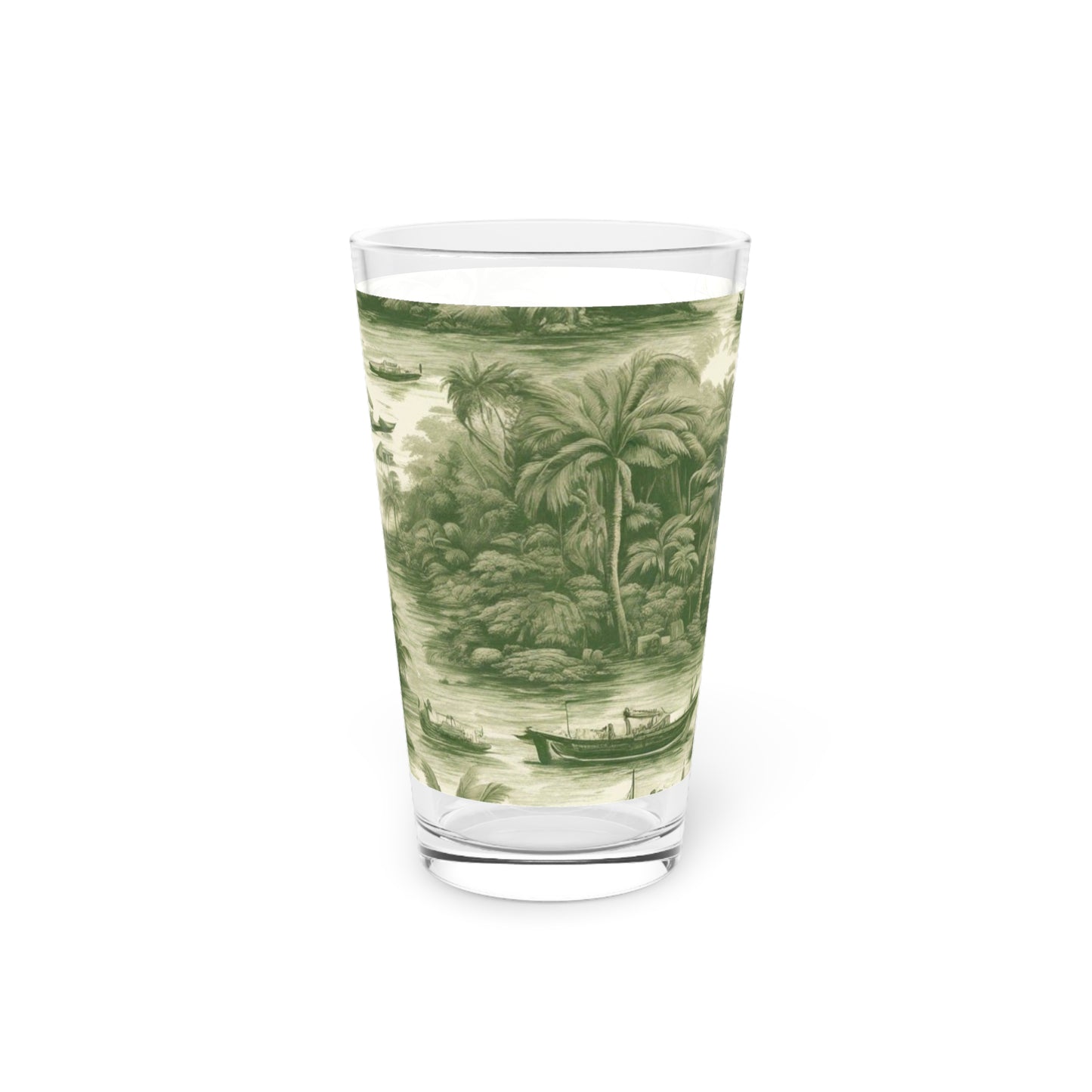 Tropical Toile #1, Pint Glass, 16oz, Green