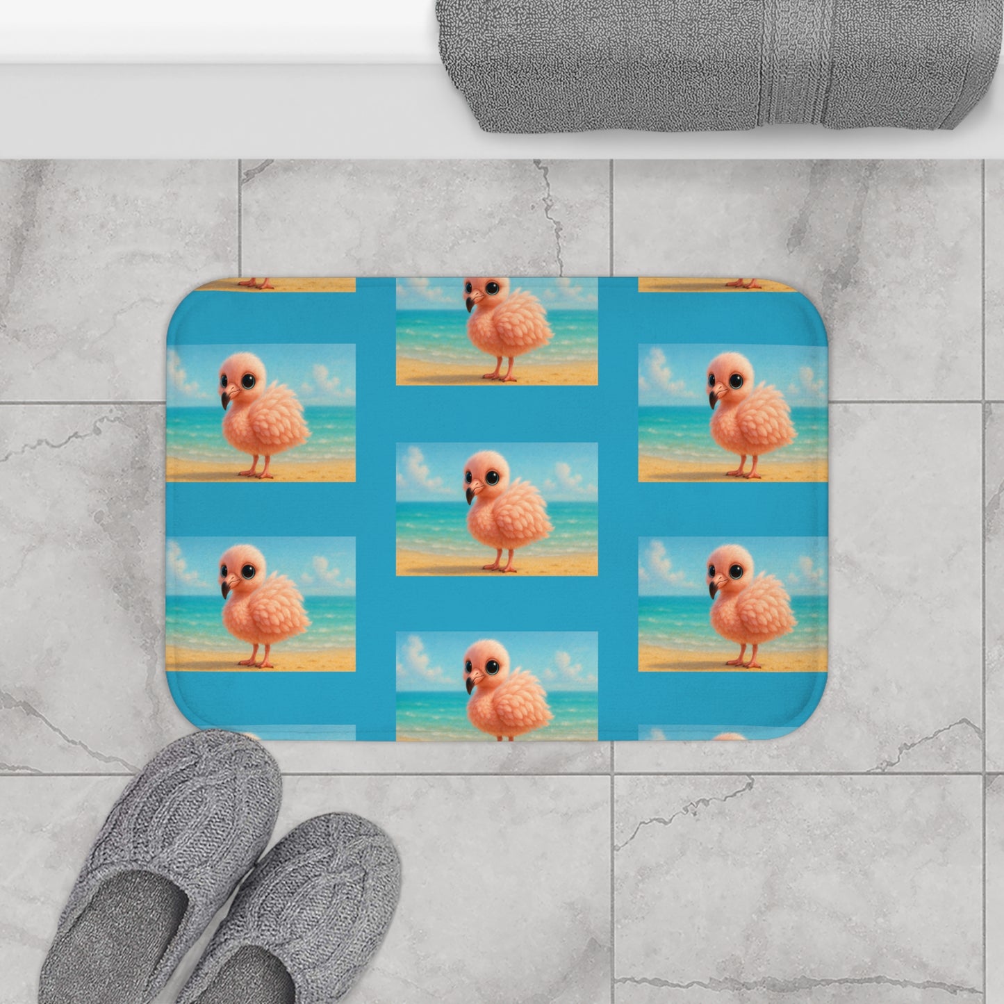 Baby Flamingo/Turquoise Bath Mat, 2 Sizes - Tropical Vibes for Home Decor