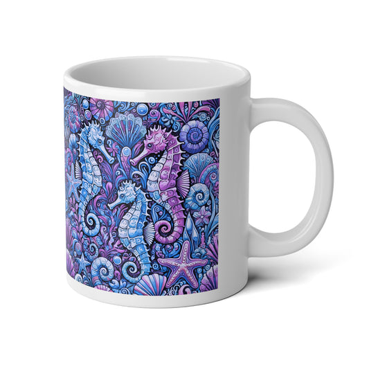Jumbo Mug, 20oz, Blue Seahorses | Tropical Coffee Cup