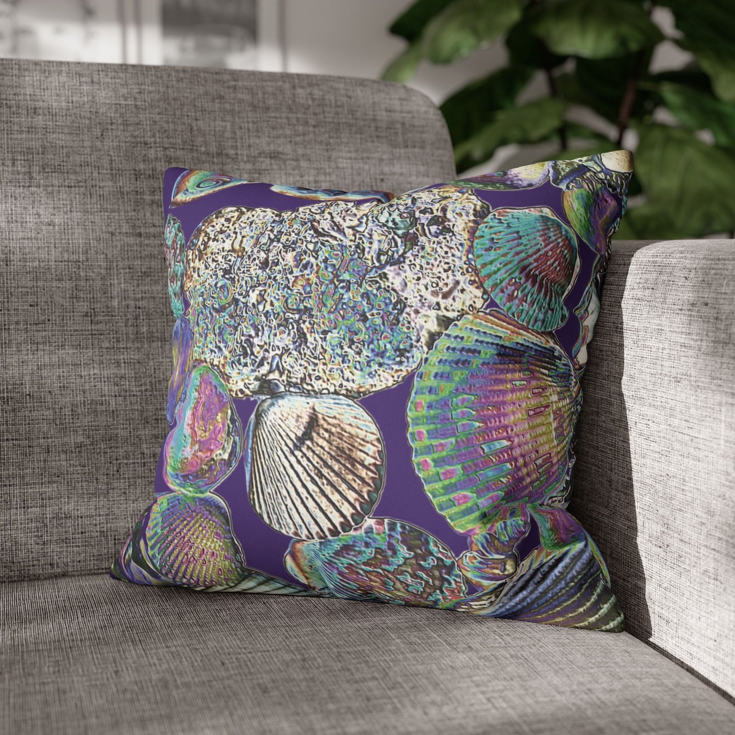 Faux Suede Square Pillowcase - Heatwave Seashell Collection, Purple