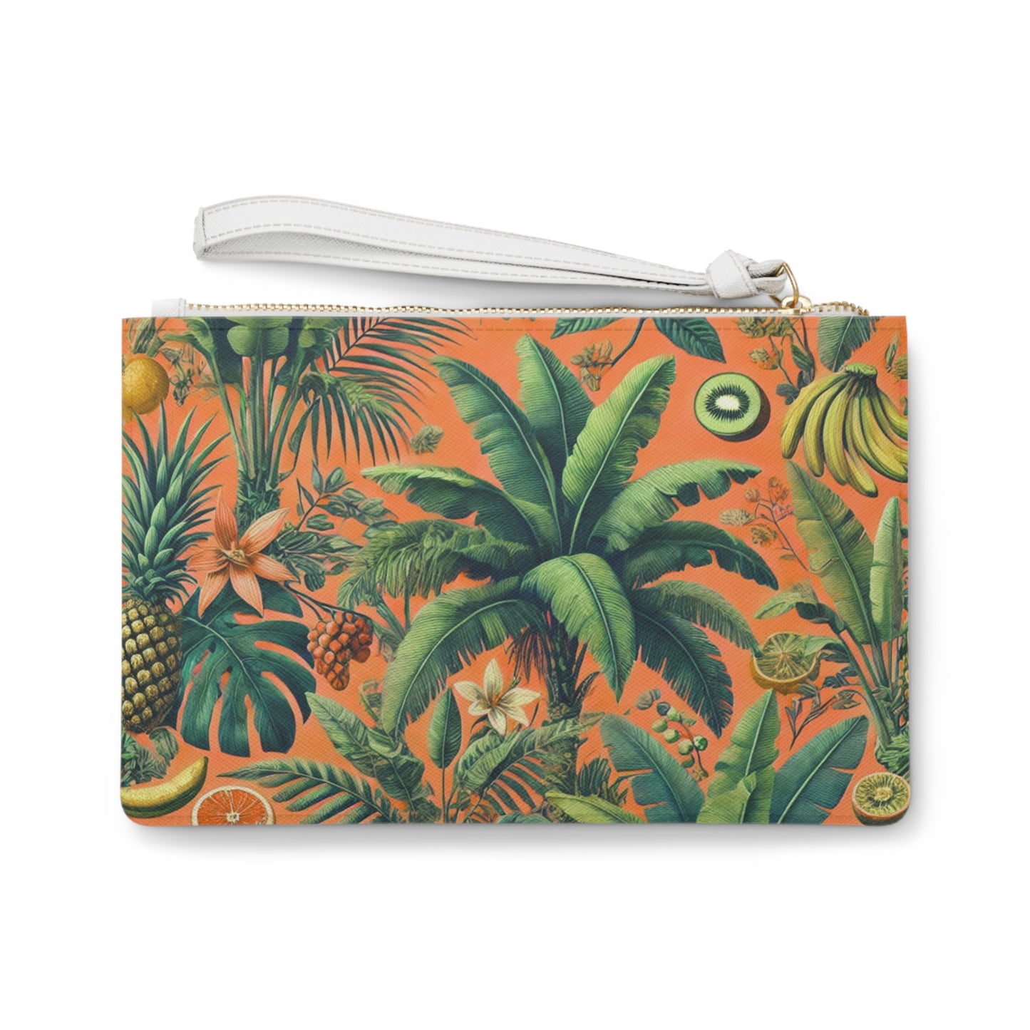 Tropical Faux Leather Clutch Bag - Perfect for Beach Adventures & Summer Vacations / More Tropical Fruit, Orange
