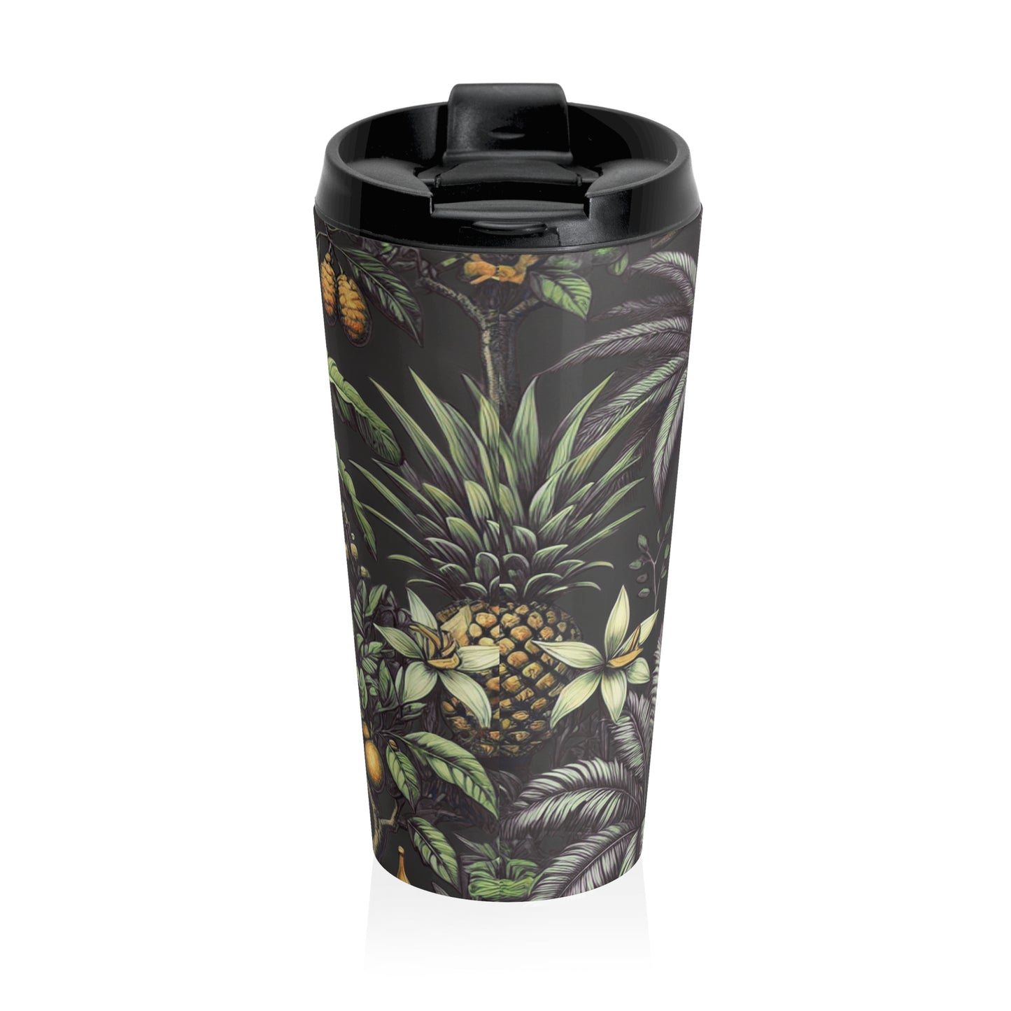 15 oz. Stainless Steel Travel Mug / Palms & More Fruit, Black