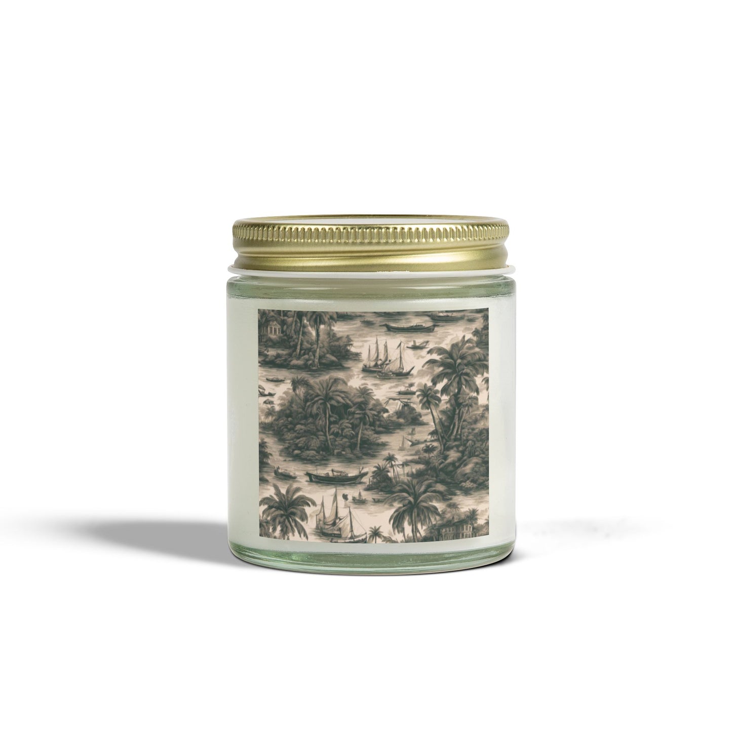 Scented Candles, Coconut Apricot Wax (4oz, 9oz) - Tropical Toile #1, Black