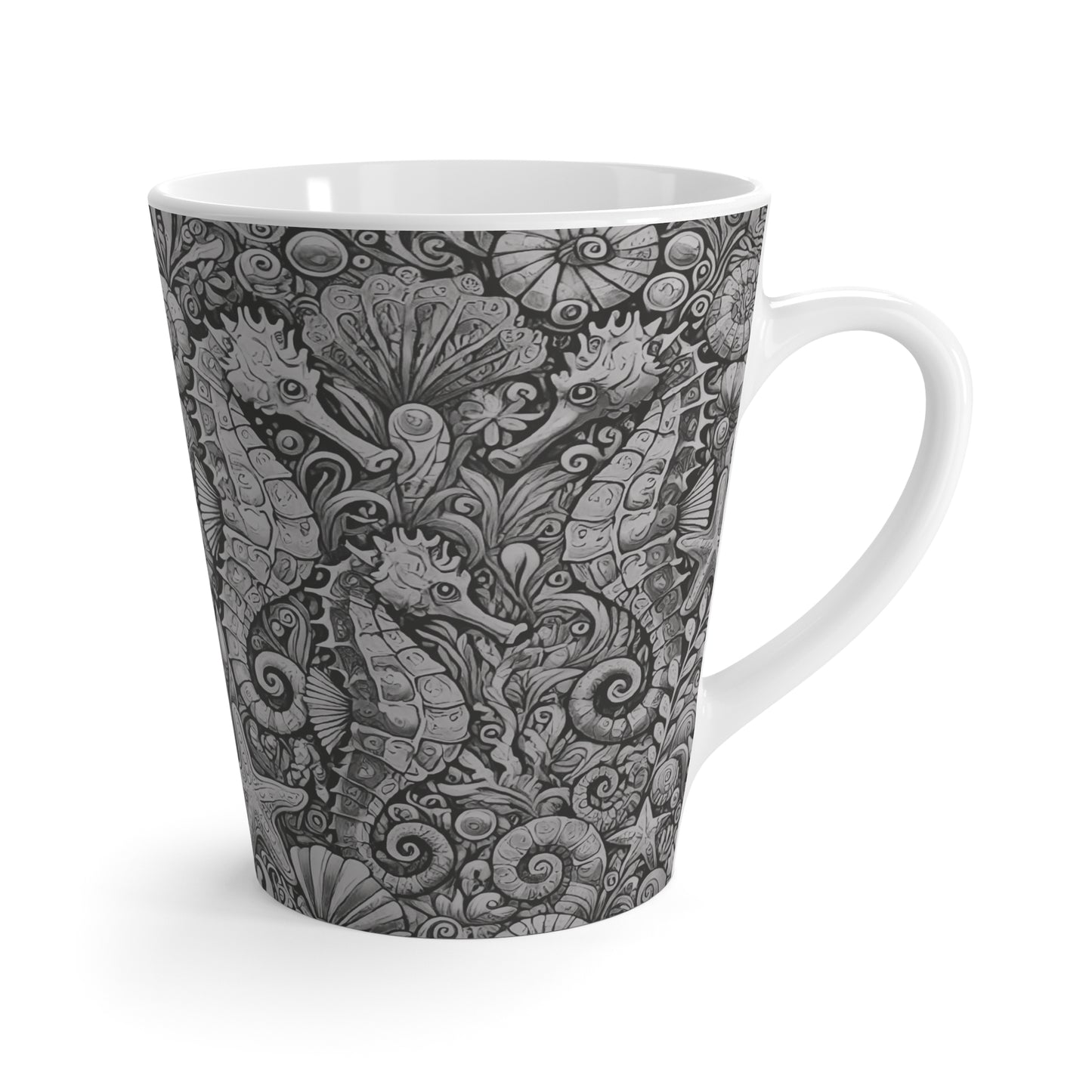 Latte White Mug - Seahorses, Noir