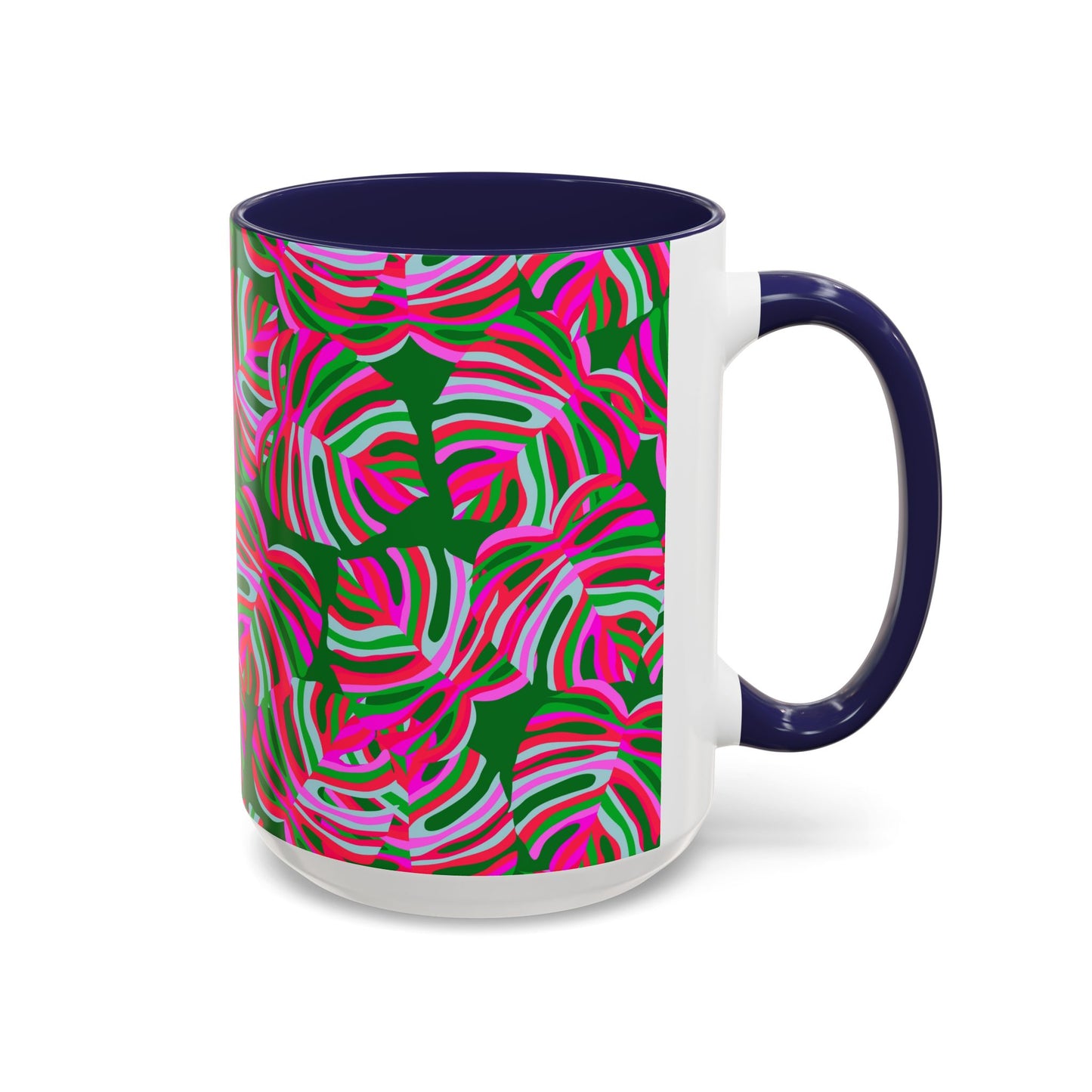 Accent Coffee Mug (11, 15oz), Monstera Pink Pop / Various Colors