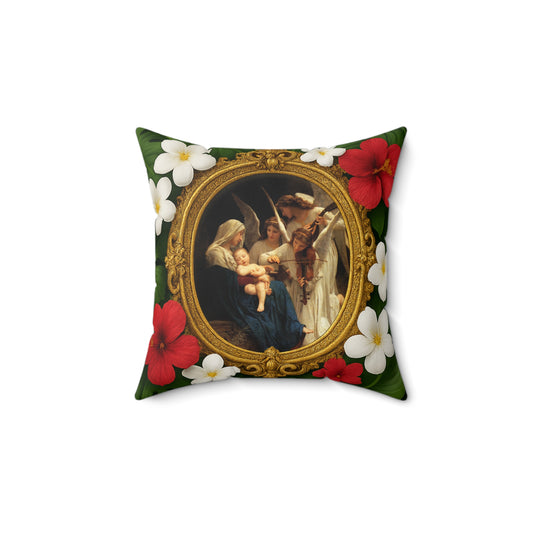 Floral Religious Square Pillow with Song of the Angels