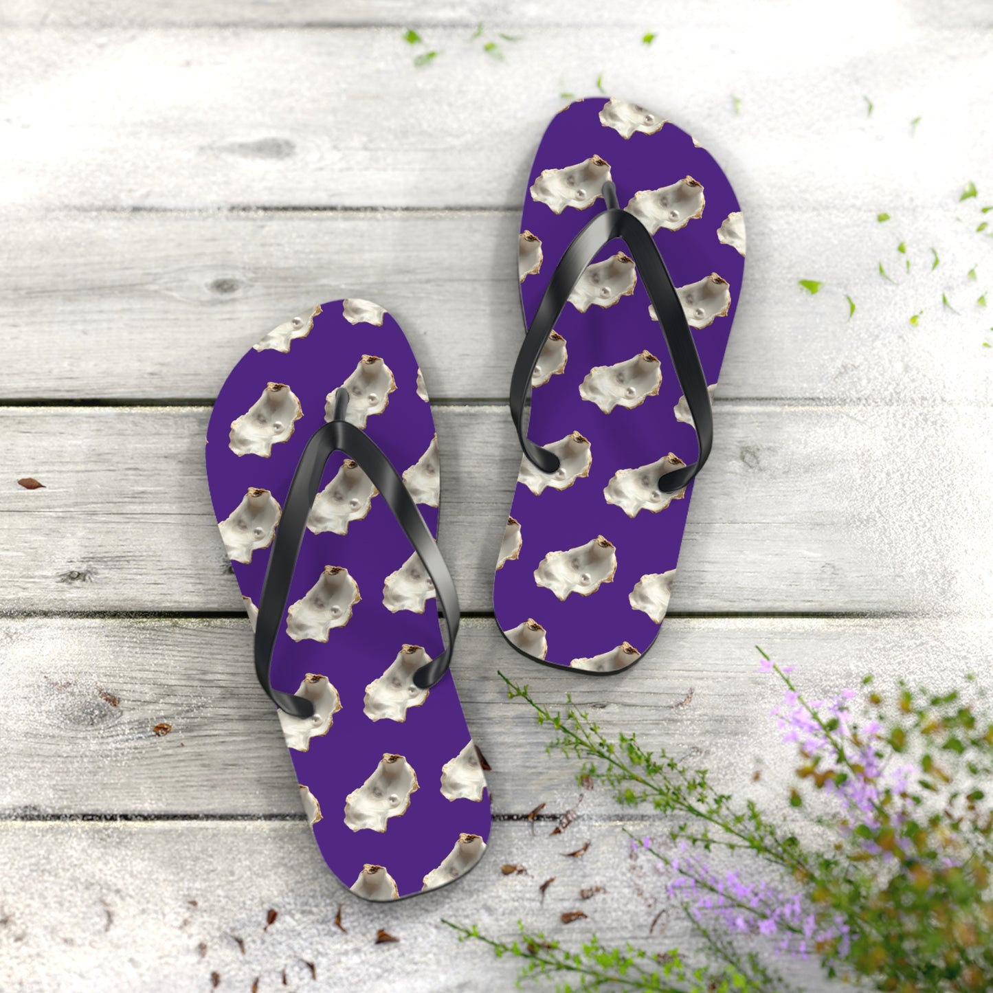 Flip Flops - White Pearl Oyster, purple