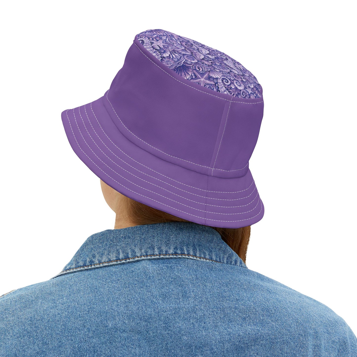 Tropical Polyester Bucket Hat, 2 Sizes - Seahorses Amethyst/Lt. Purple