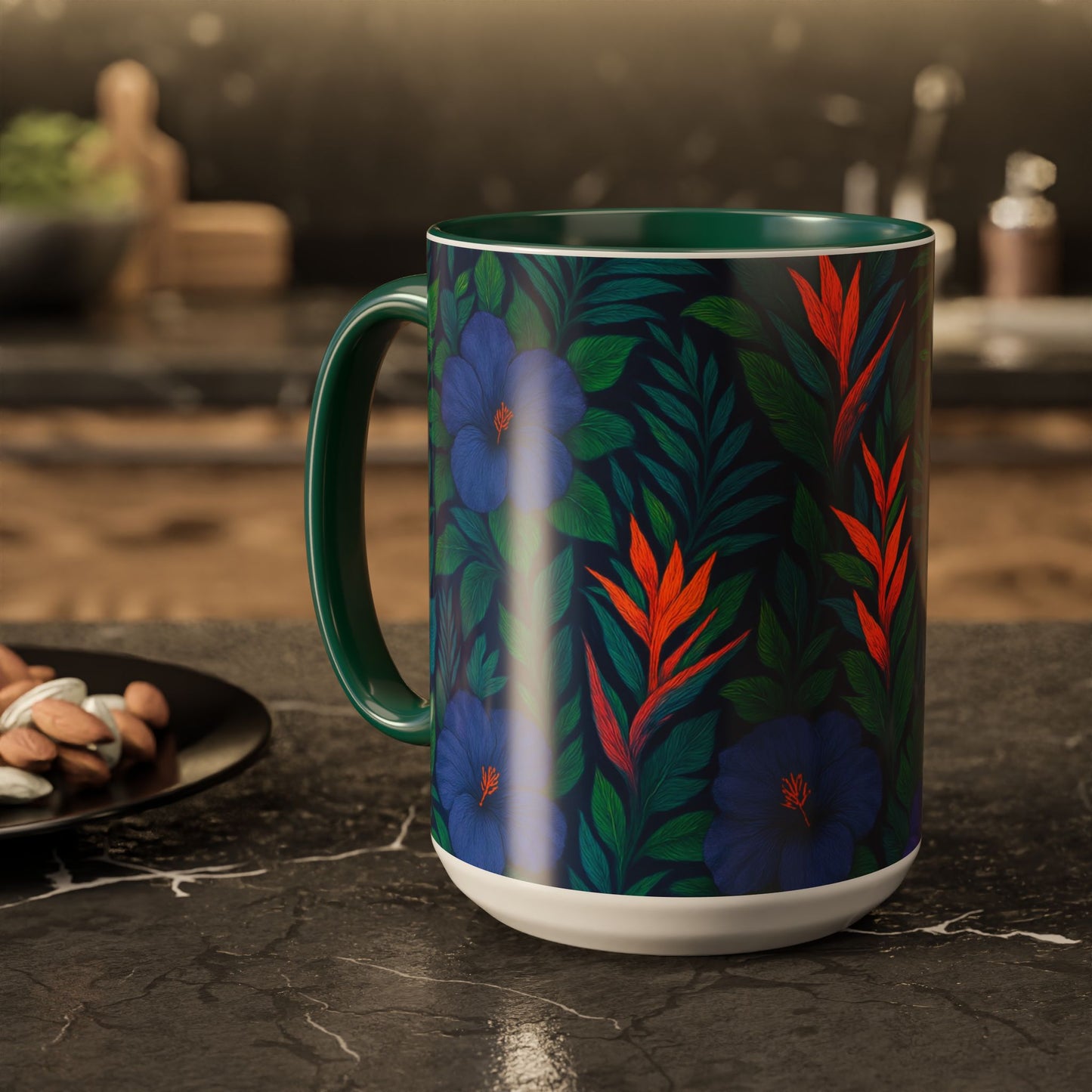 Vibrant Floral Coffee Mug - 11oz & 15oz / Midnight Flower Coral