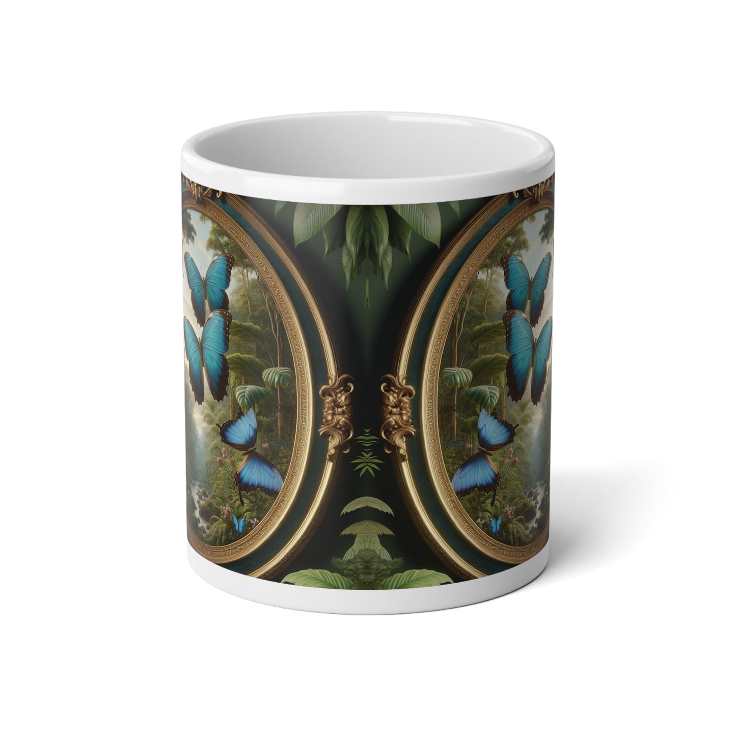 Jumbo Mug, 20oz, Framed Morpho Gathering | Tropical Coffee Cup
