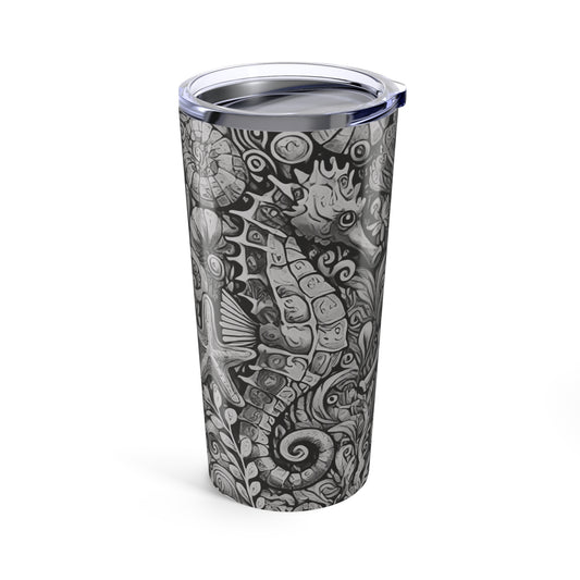 20oz Tropical Glossy Tumbler, Stainless Steel / Seahorse Trio, Noir