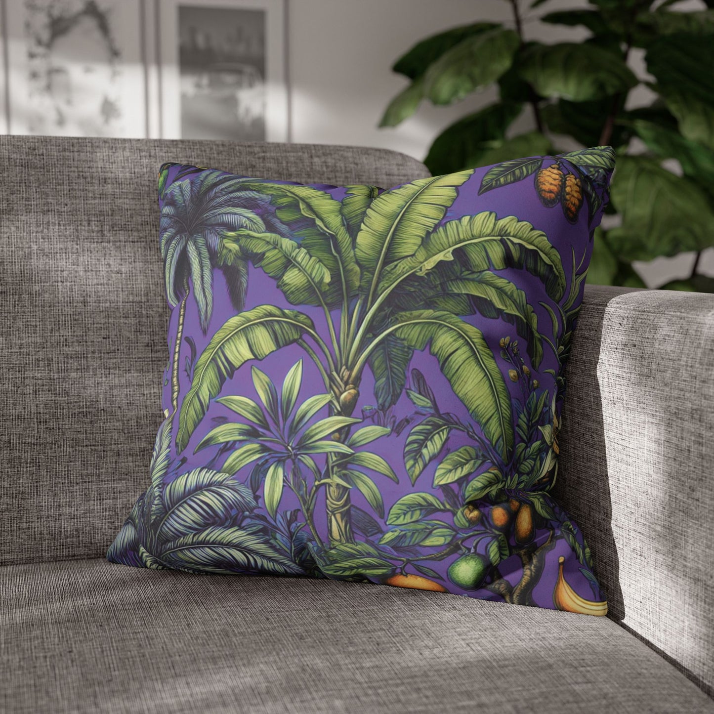 Faux Suede Square Pillowcase - Tropical Fruit, Purple