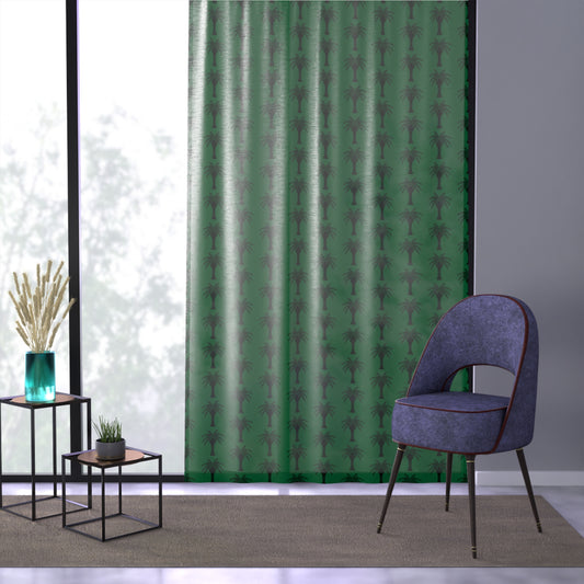 Deco Palm/Dark Green Semi-Transparent Window Curtain, 50" x 84" - Colorful Tropical Home Décor