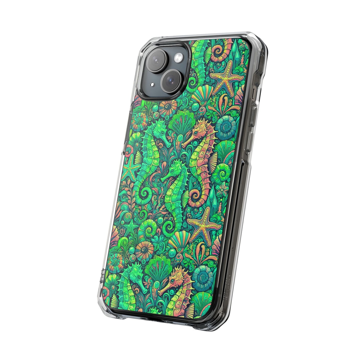Seahorses/Hot Lime Magnetic Clear Phone Case, Many Models