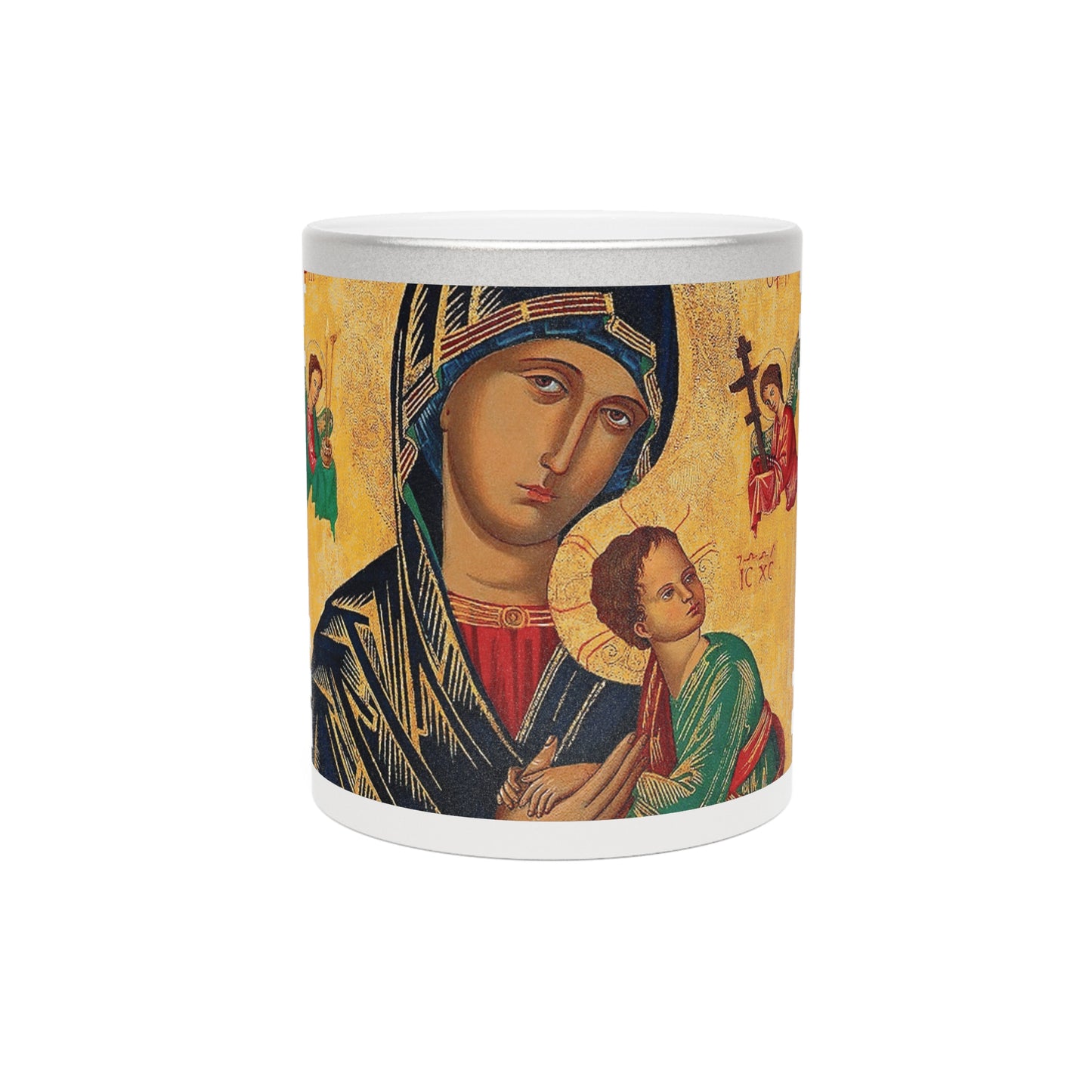 Religious Metallic Mug, Gold or Silver - MACRO "Tropical Our Lady of Perpetual Help"