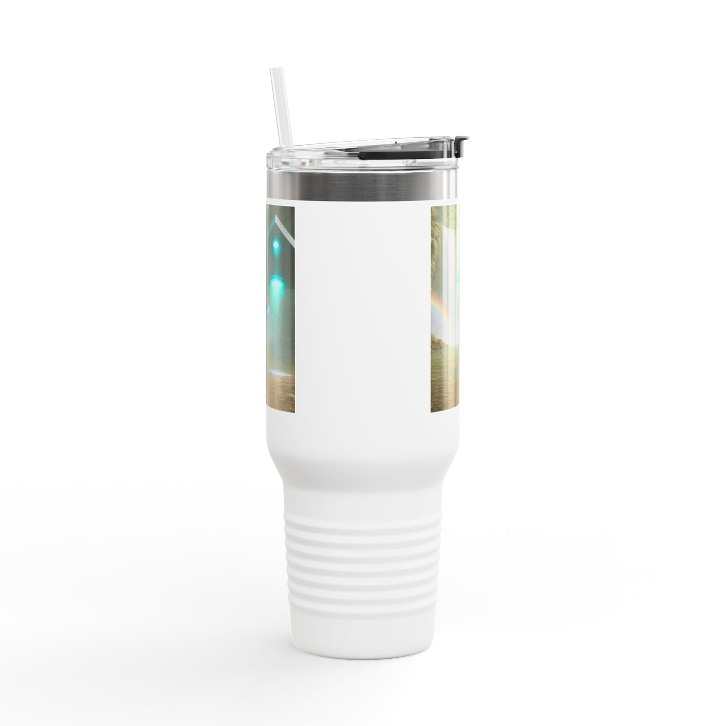 Insulated Travel Mug, 40oz / UFO and Waterfall in Rainforest