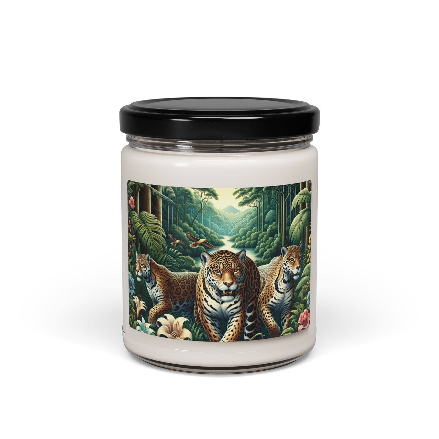 Tropical Jungle Jaguars Scented Soy Candle - 9oz with Big Cat Design