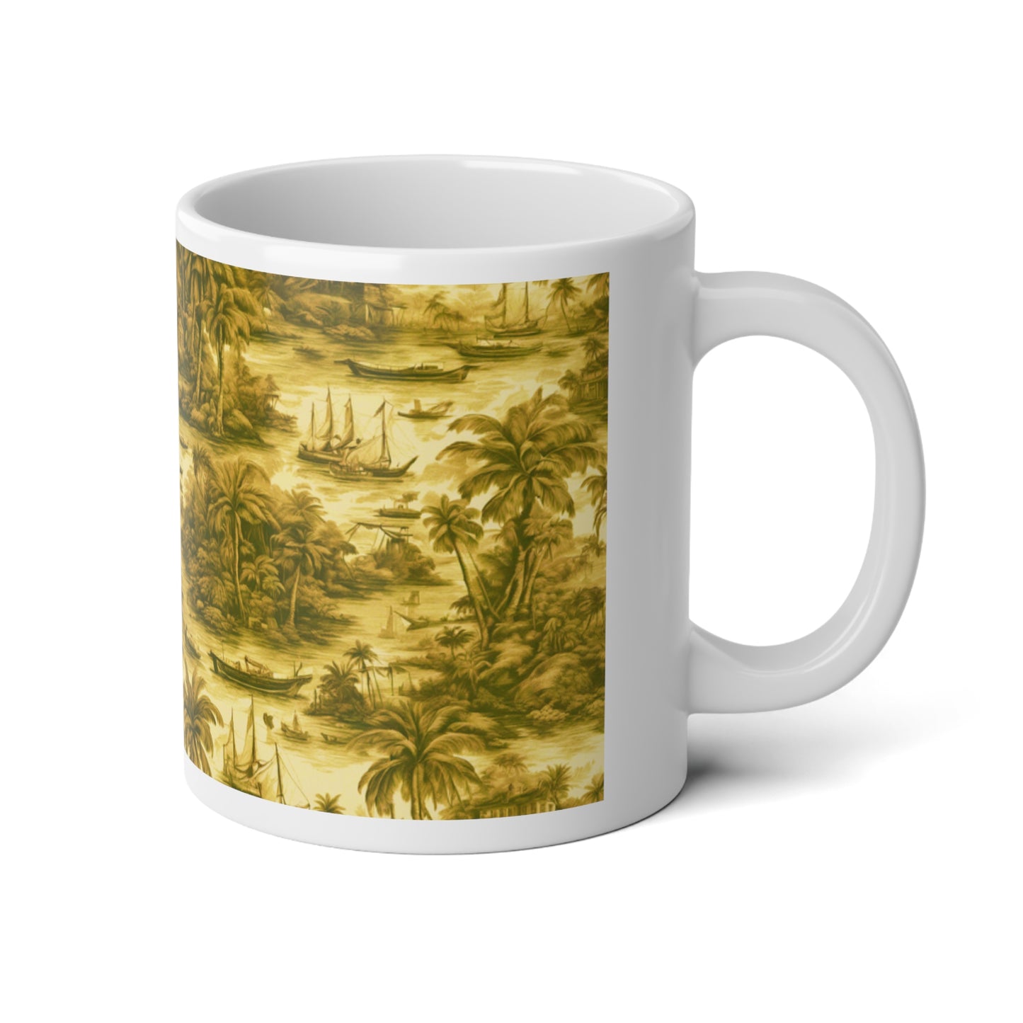 Jumbo Mug, 20oz, Tropical Toile, Gold | Tropical Coffee Cup, Gift for Ocean Lovers