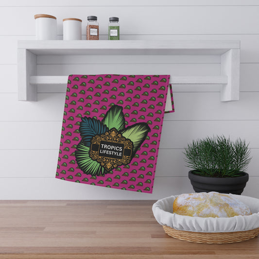 Tea Towels (cotton, poly), Tropics Lifestyle Deco Plant Logo, Micros Pink