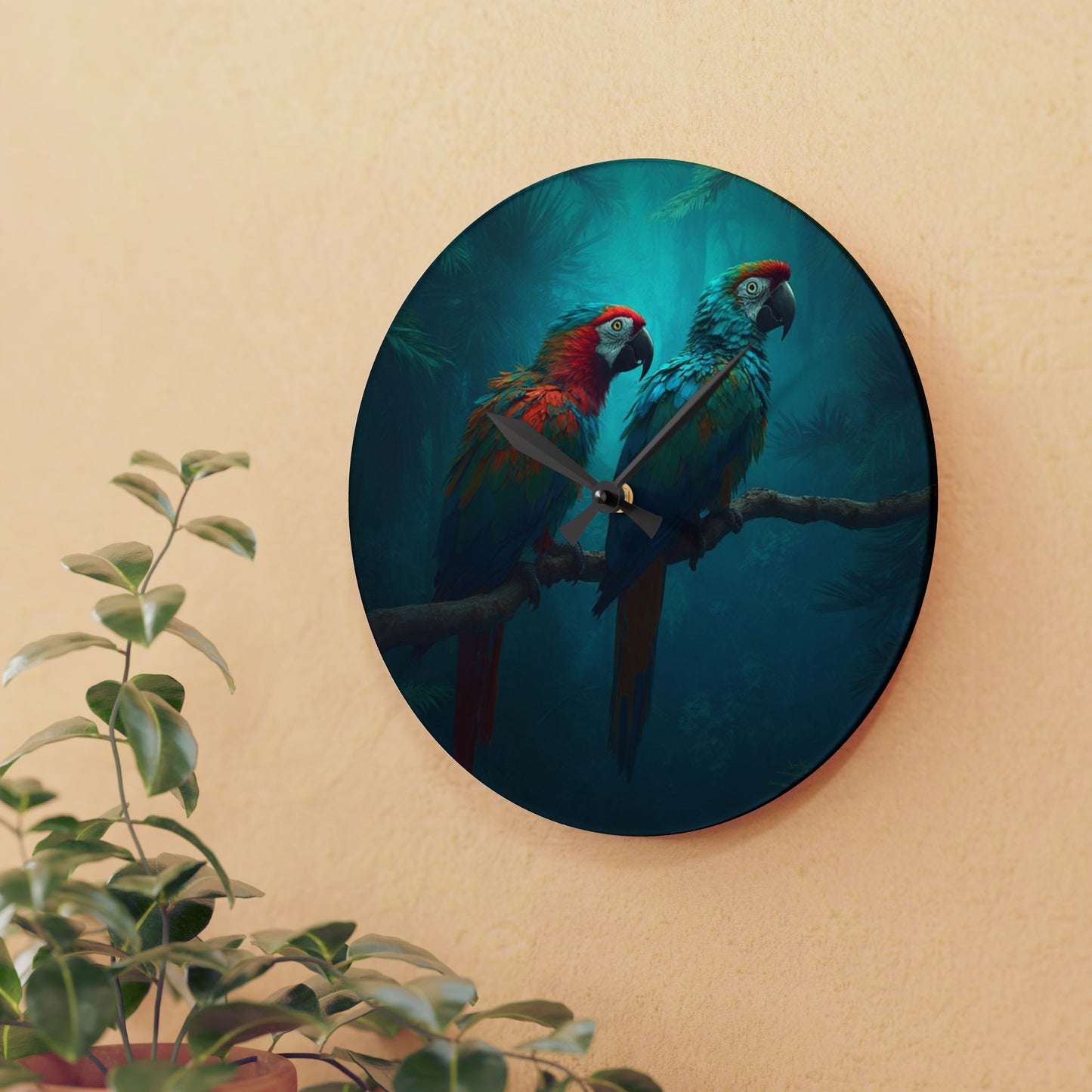 Acrylic Wall Clock, Parrot Friends