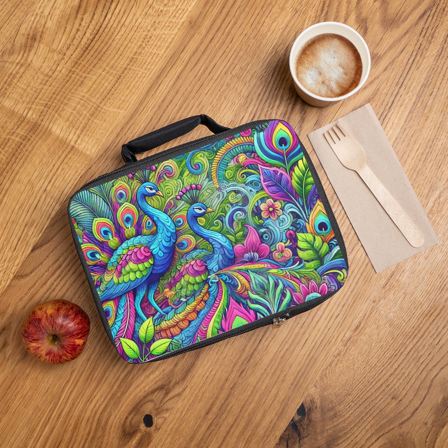 Rainforest Peacocks Pop Lunch Bag - Eco-Friendly Insulated Tote, Adult and Child Lunchbox / Perfect for Picnics, Beach Outings
