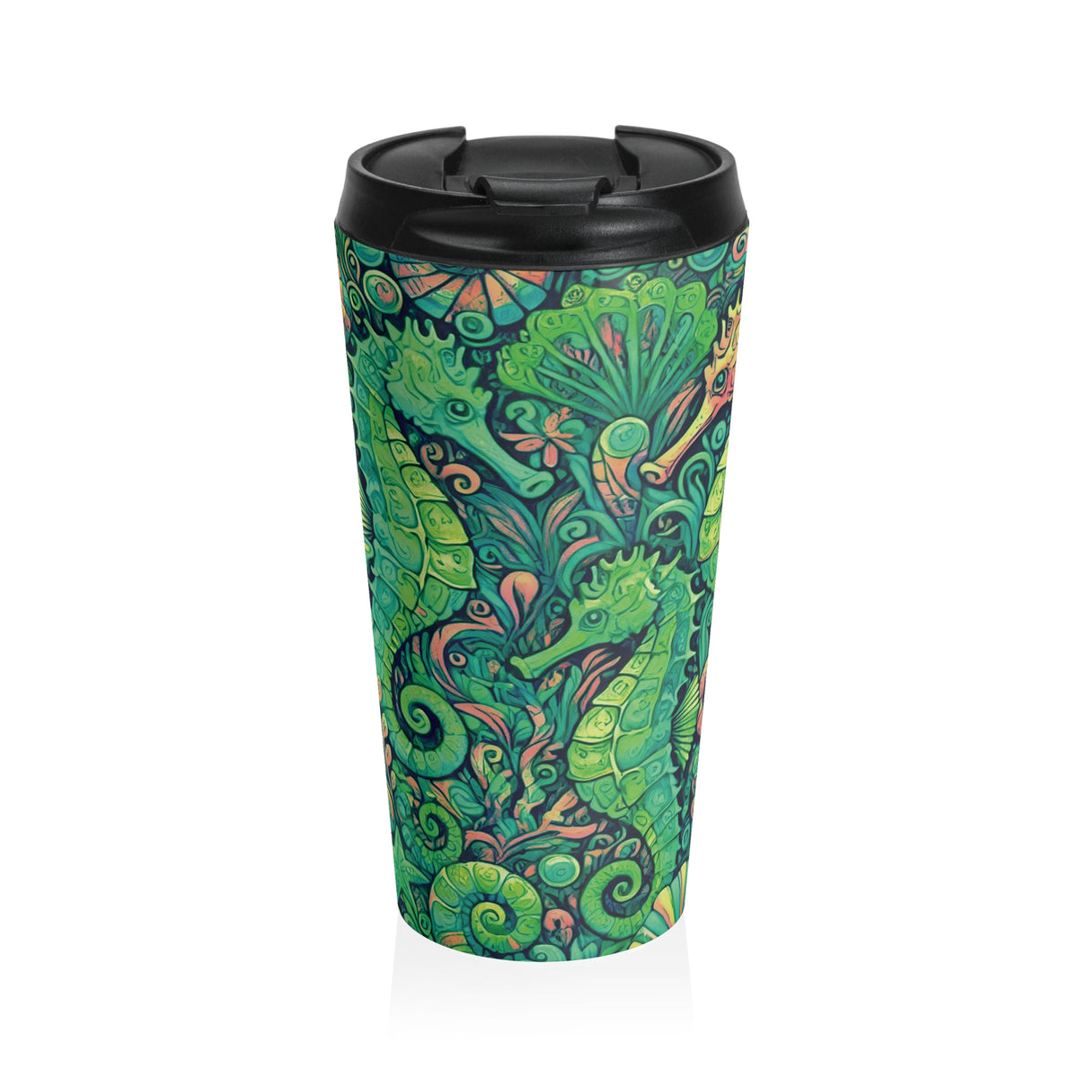 15 oz. Stainless Steel Travel Mug / Seahorse Trio Lime Green