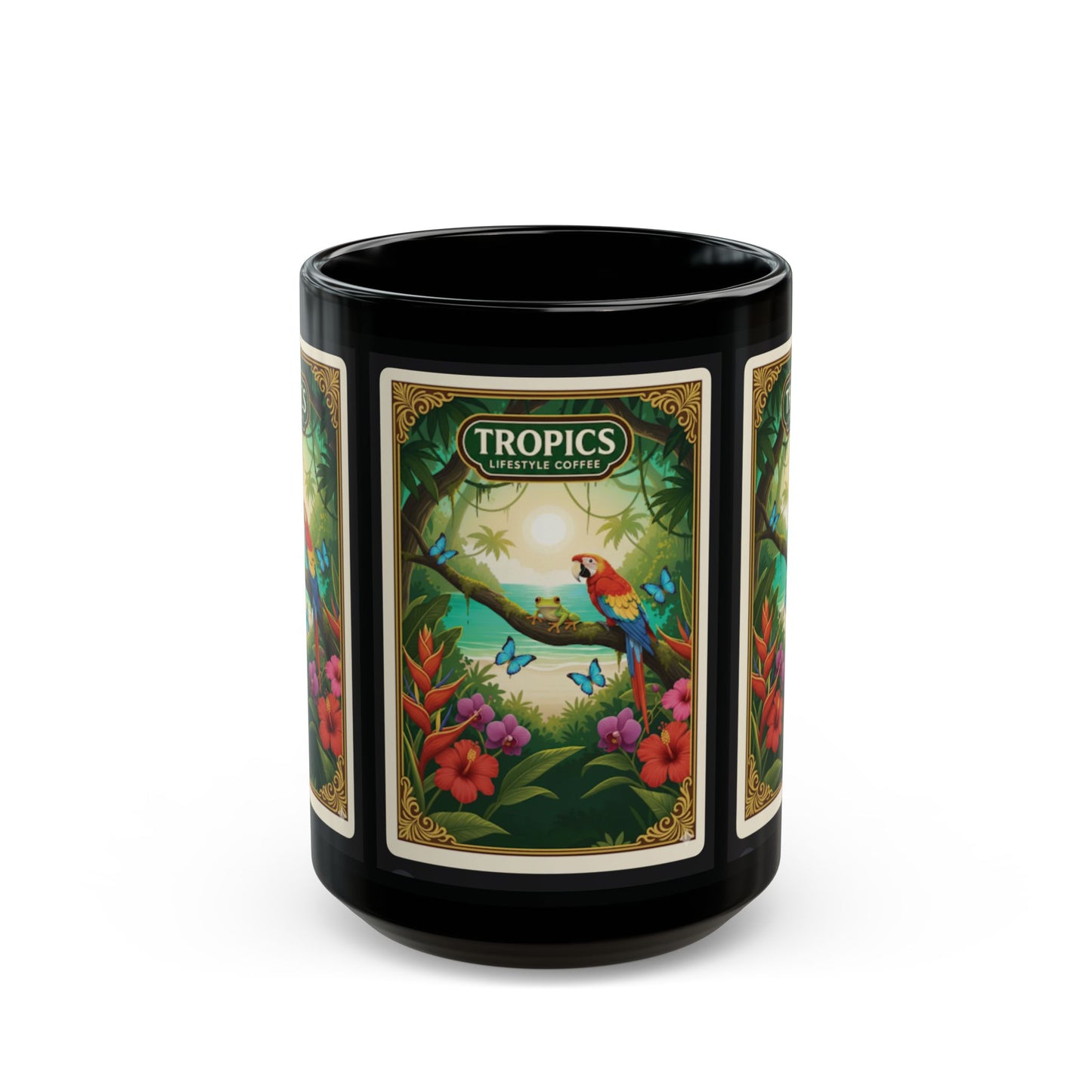 Black Coffee Mug - Parrot at Beach Poster /TLCoffee Logo