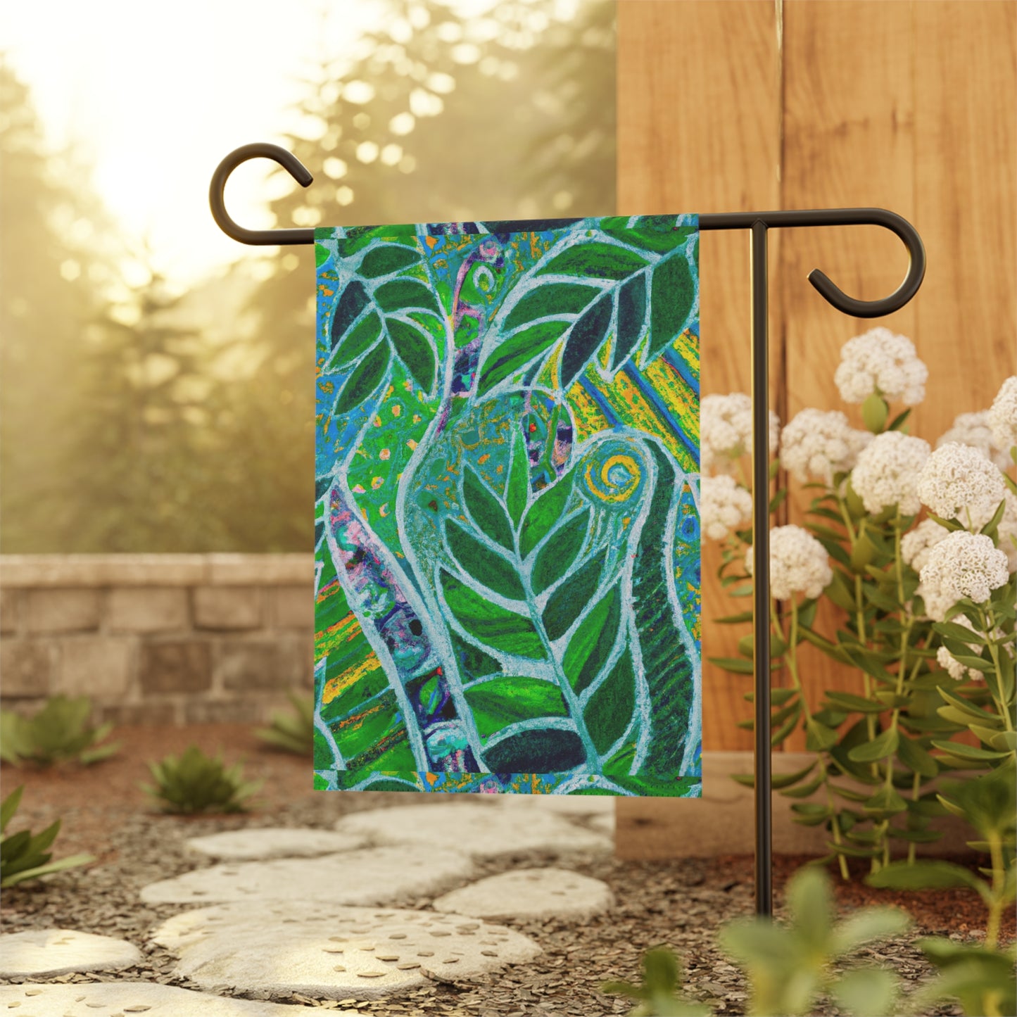 Tropical Garden Flag  - Perfect for Outdoor Decor / Rainforest Amazon Whimsy, Green